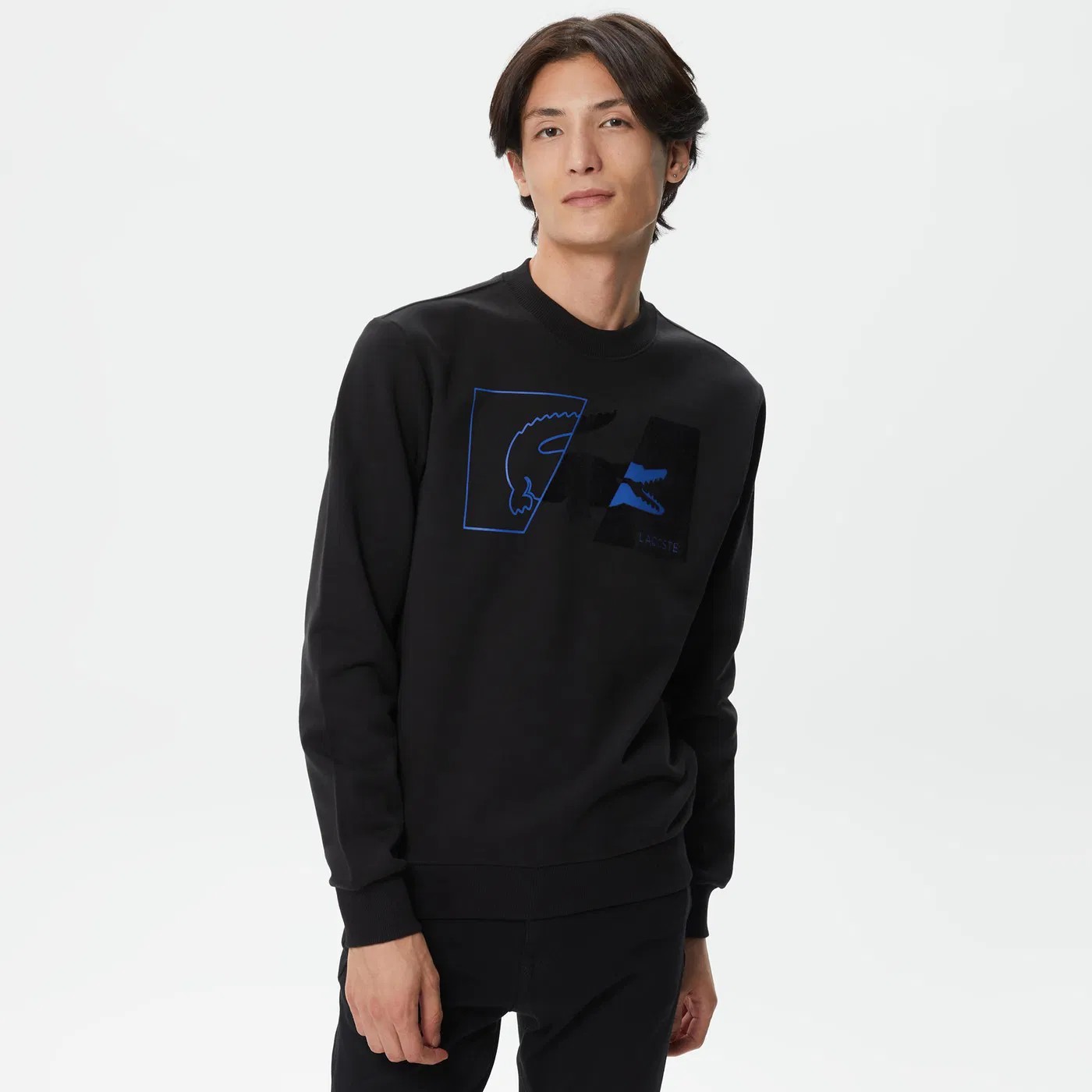 Regular Fit Bisiklet Yaka Baskılı Siyah Sweatshirt