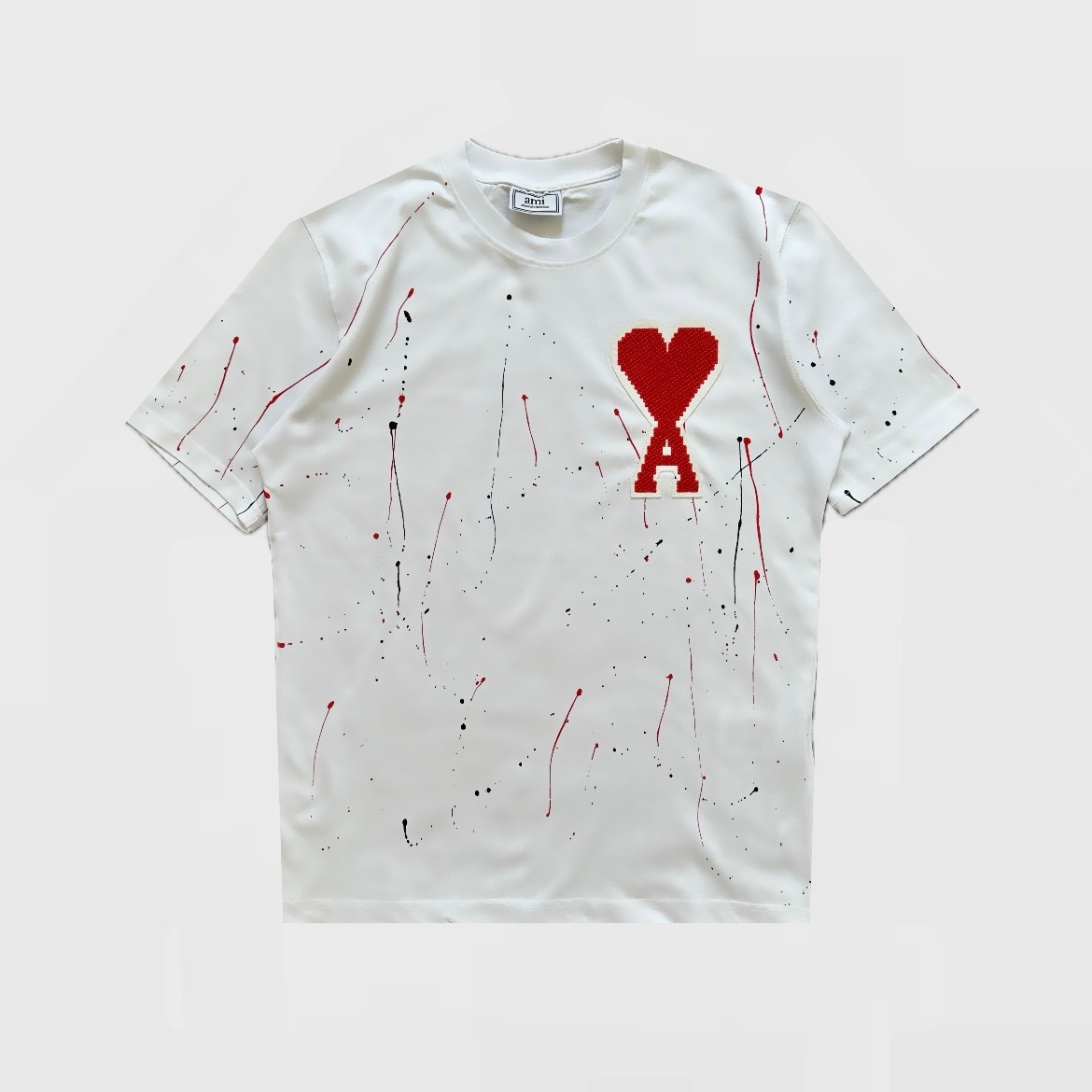 Kalp Logolu Drippy Cotton T-Shirt - Beyaz