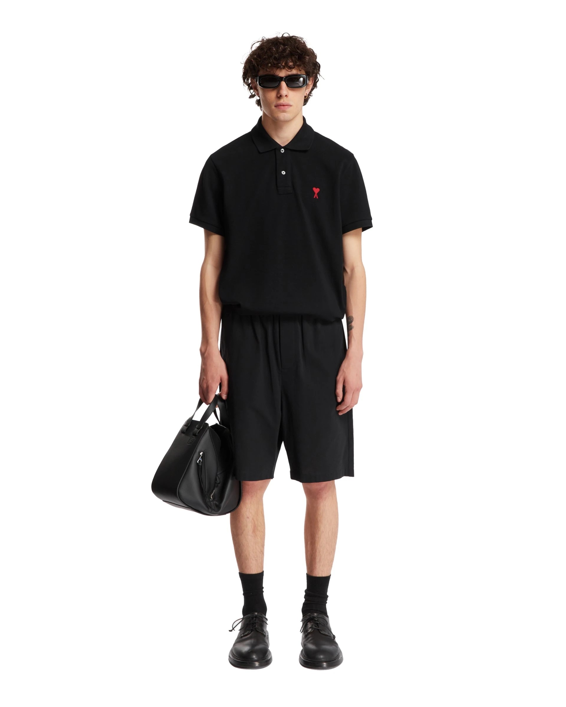 Siyah Polo Yaka Kalp Logolu T-Shirt