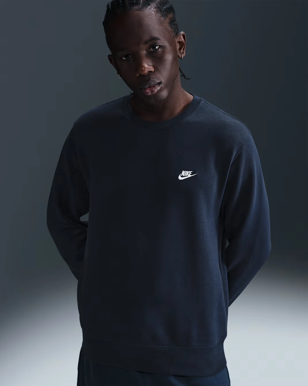 Club Fleece Crew Sweat - Obsidian/White