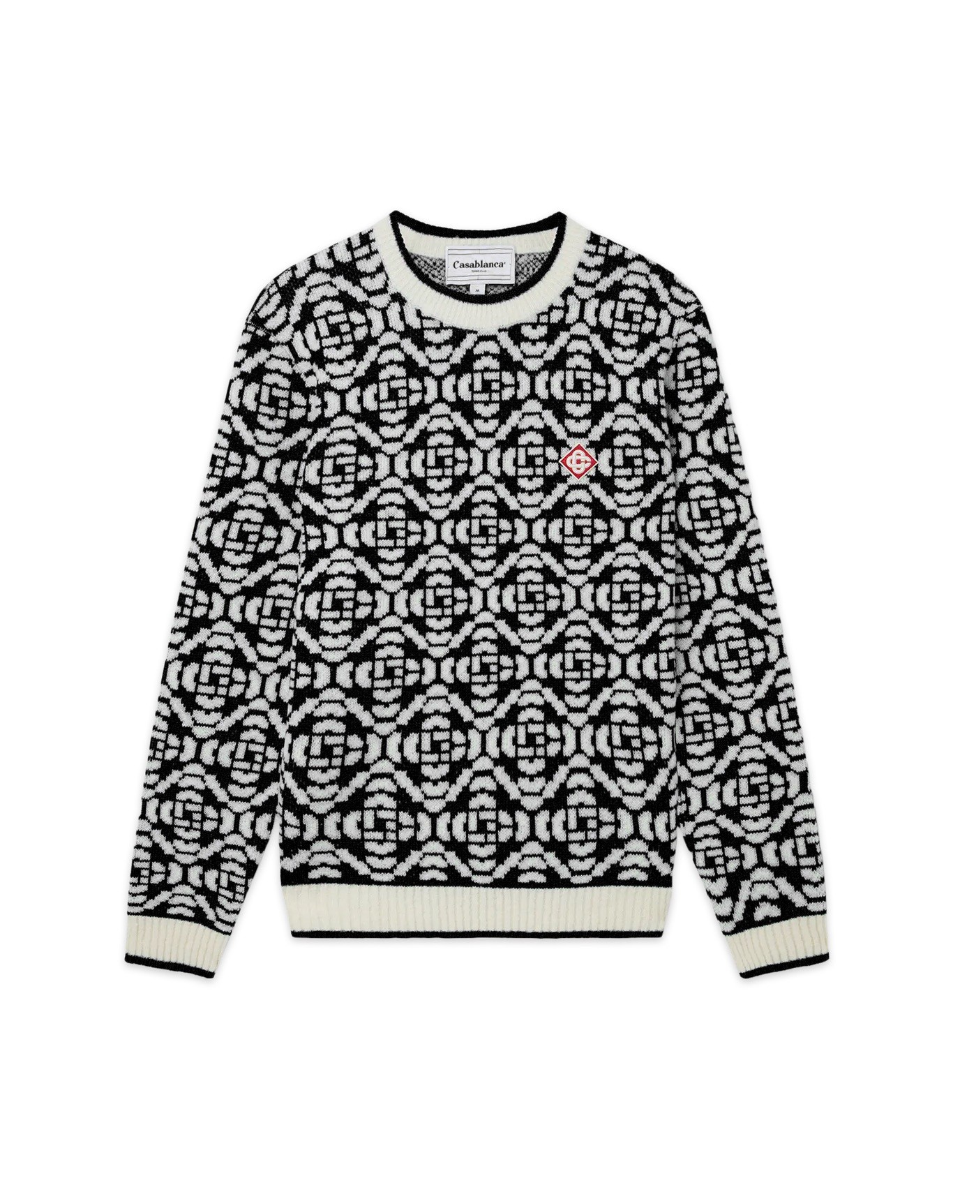 Monogram Desenli Premium Triko Kazak - Night Black/White