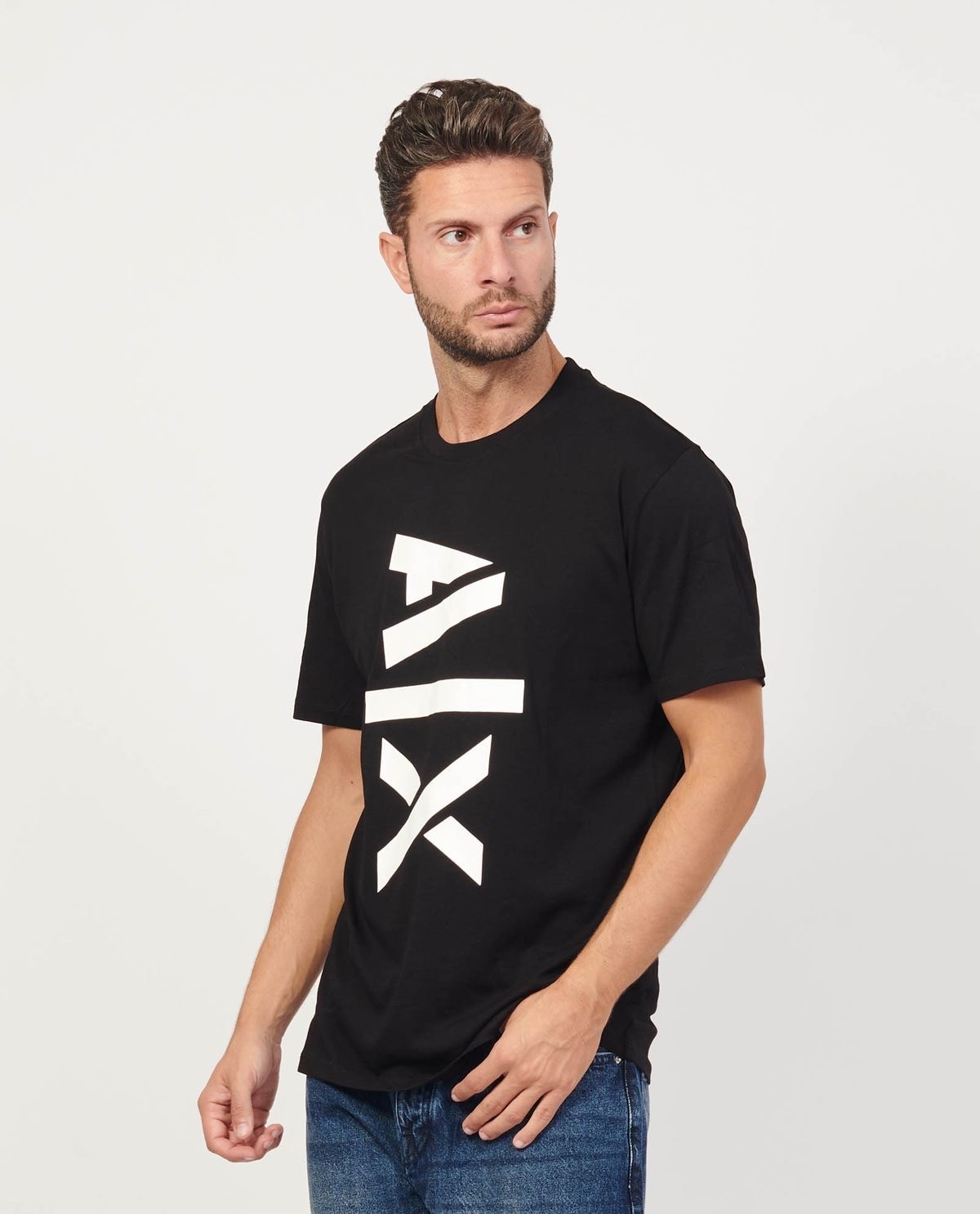 Big Vertical AX Logo Cotton T-Shirt - Siyah