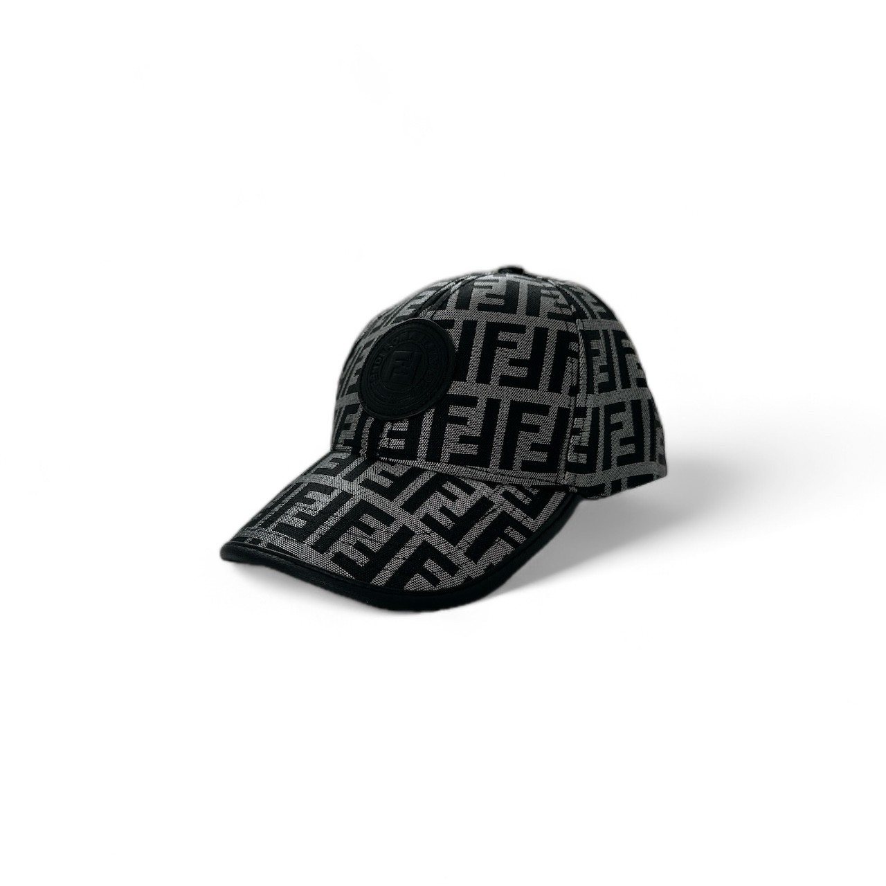 FF Monogram ve Deri Ön Logolu Şapka - Gümüş/Siyah