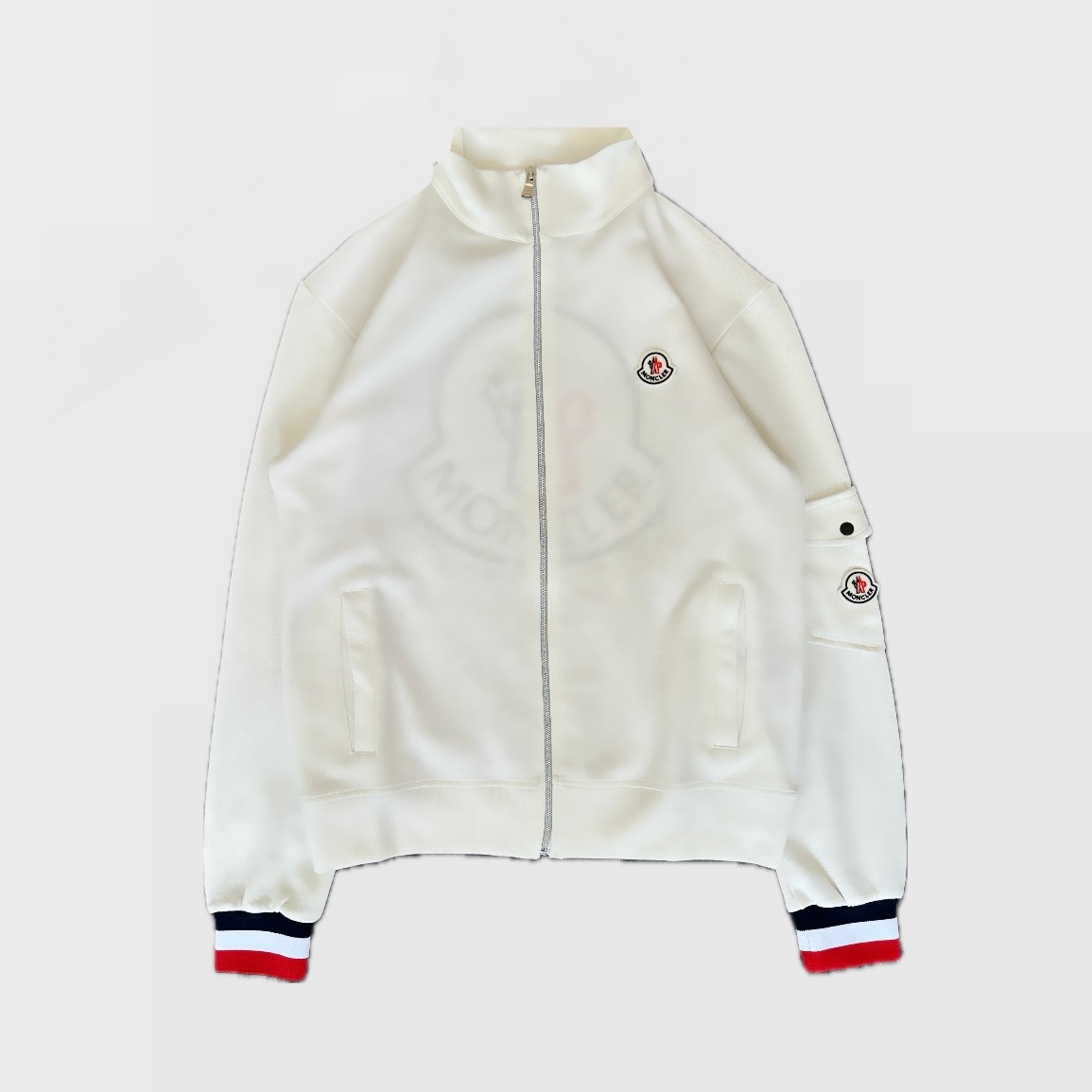 Double Patch Logo Fermuarlı Ceket - Beyaz