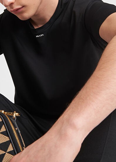 Siyah Streç Pamuklu T-shirt