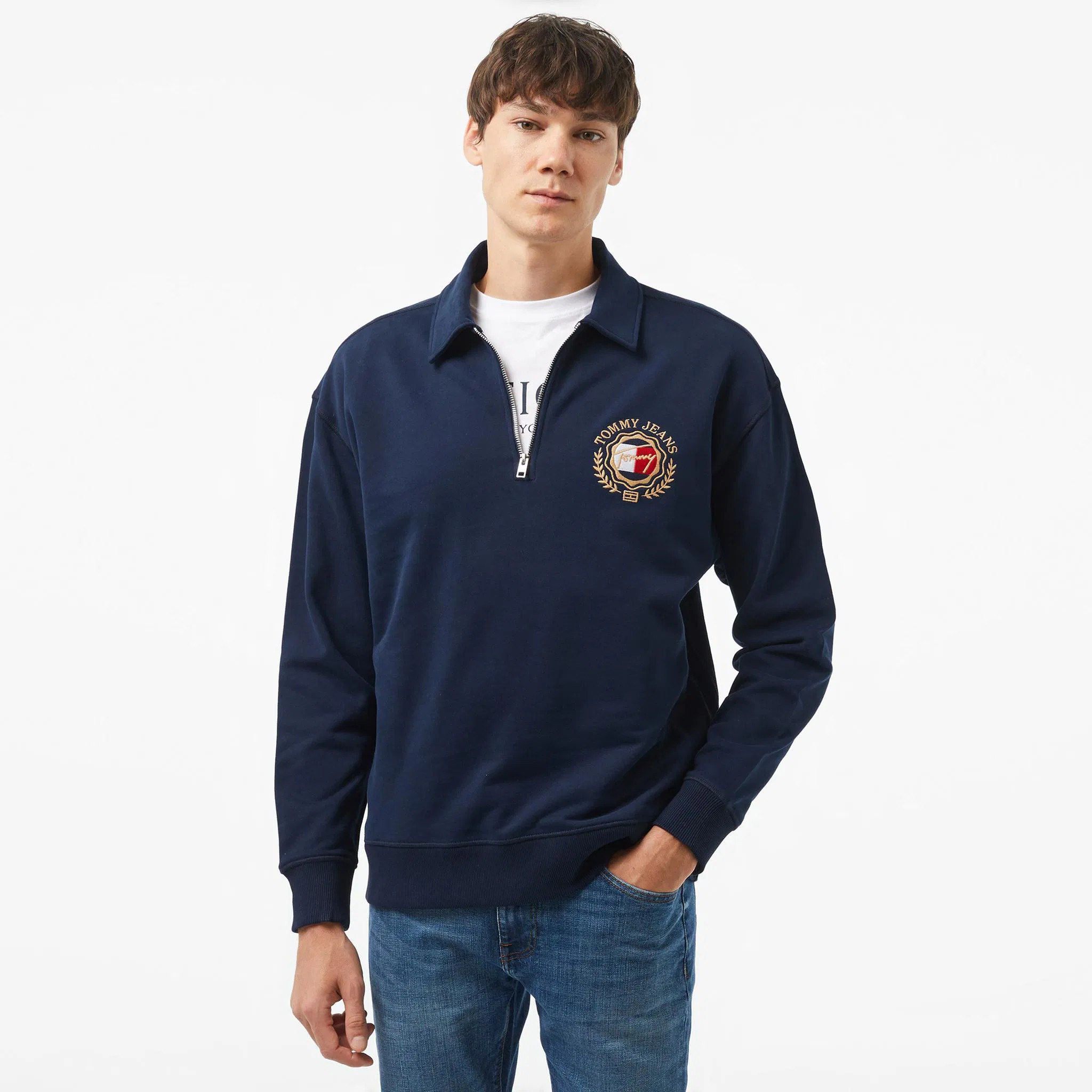 Jeans Luxe 1/4 Zip Erkek Lacivert Sweatshirt