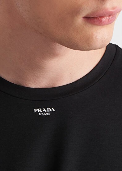 Siyah Streç Pamuklu T-shirt