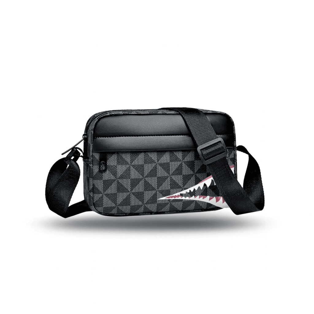 Sprayground Mini Unisex Omuz Çantası - Siyah/Gri Monogram