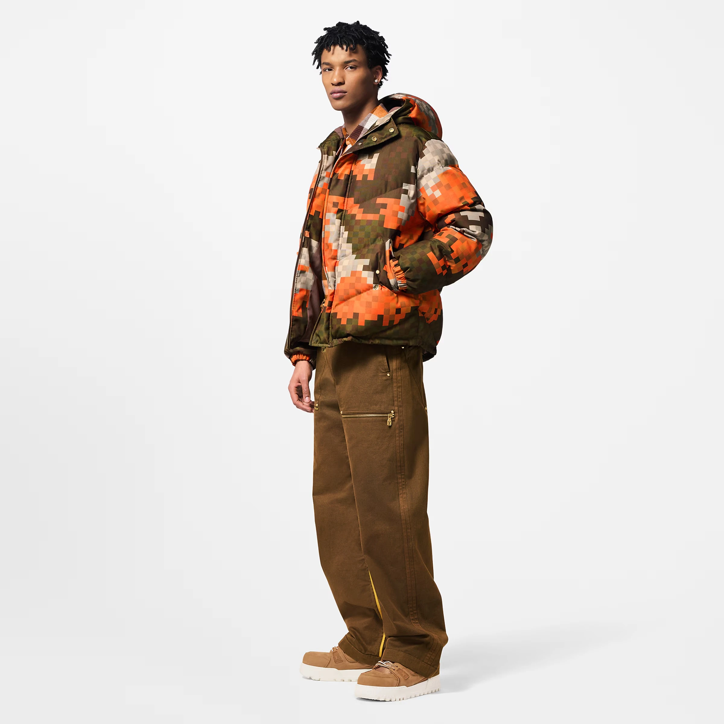 LV Dama Desenli Puffer Mont