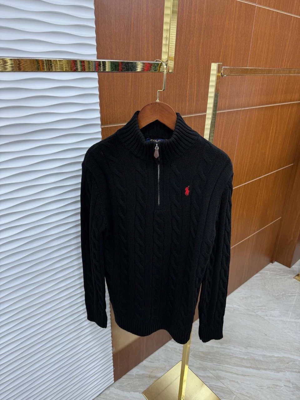 Cable-Knit Cotton Yarım Fermuarlı Üst