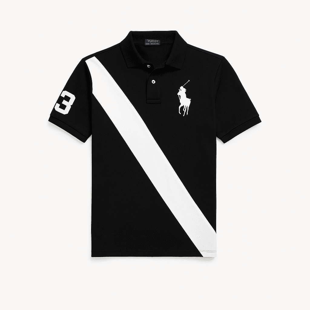Big Pony Mesh Polo Yaka T-Shirt - Siyah/Beyaz