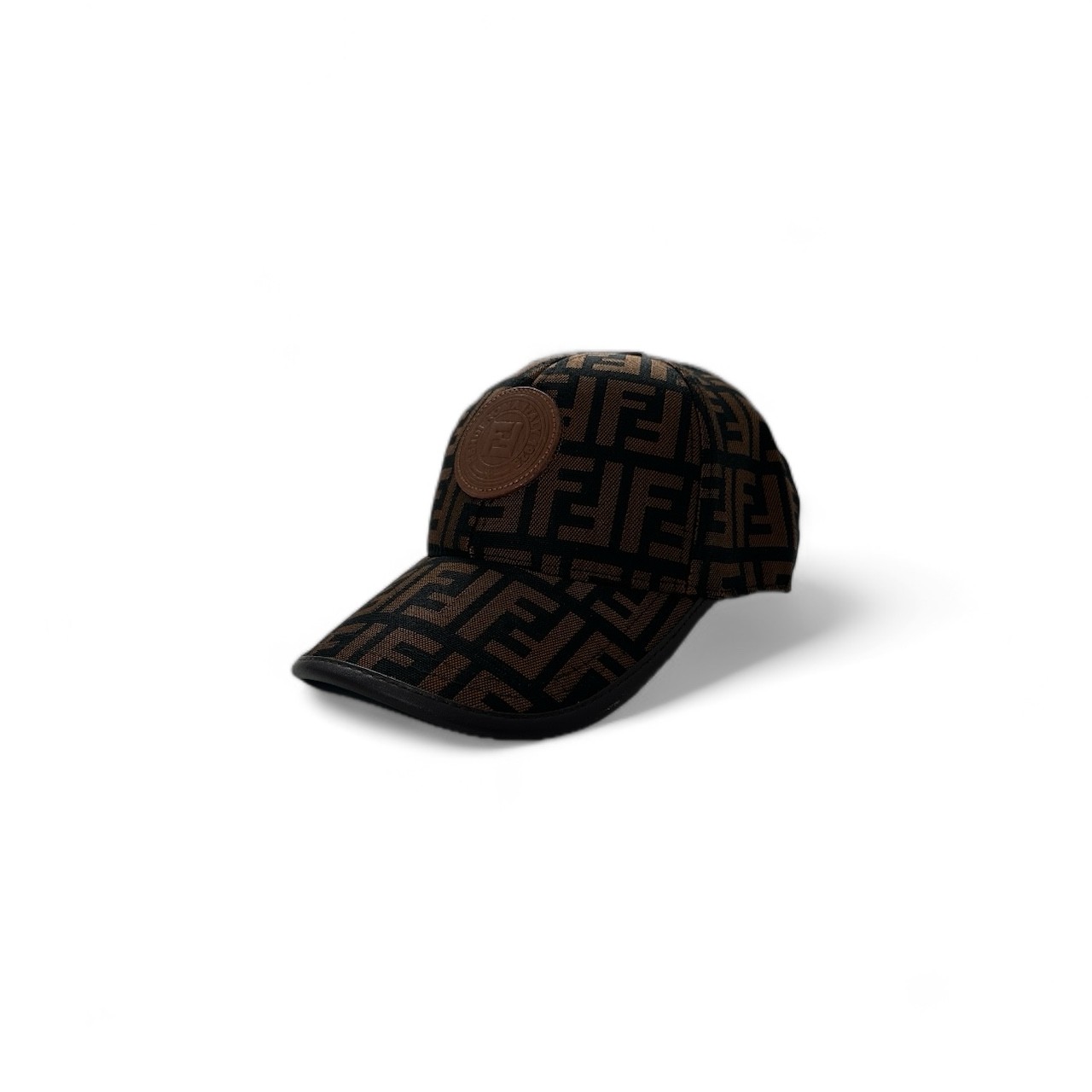 FF Monogram ve Deri Ön Logolu Şapka - Kahverengi