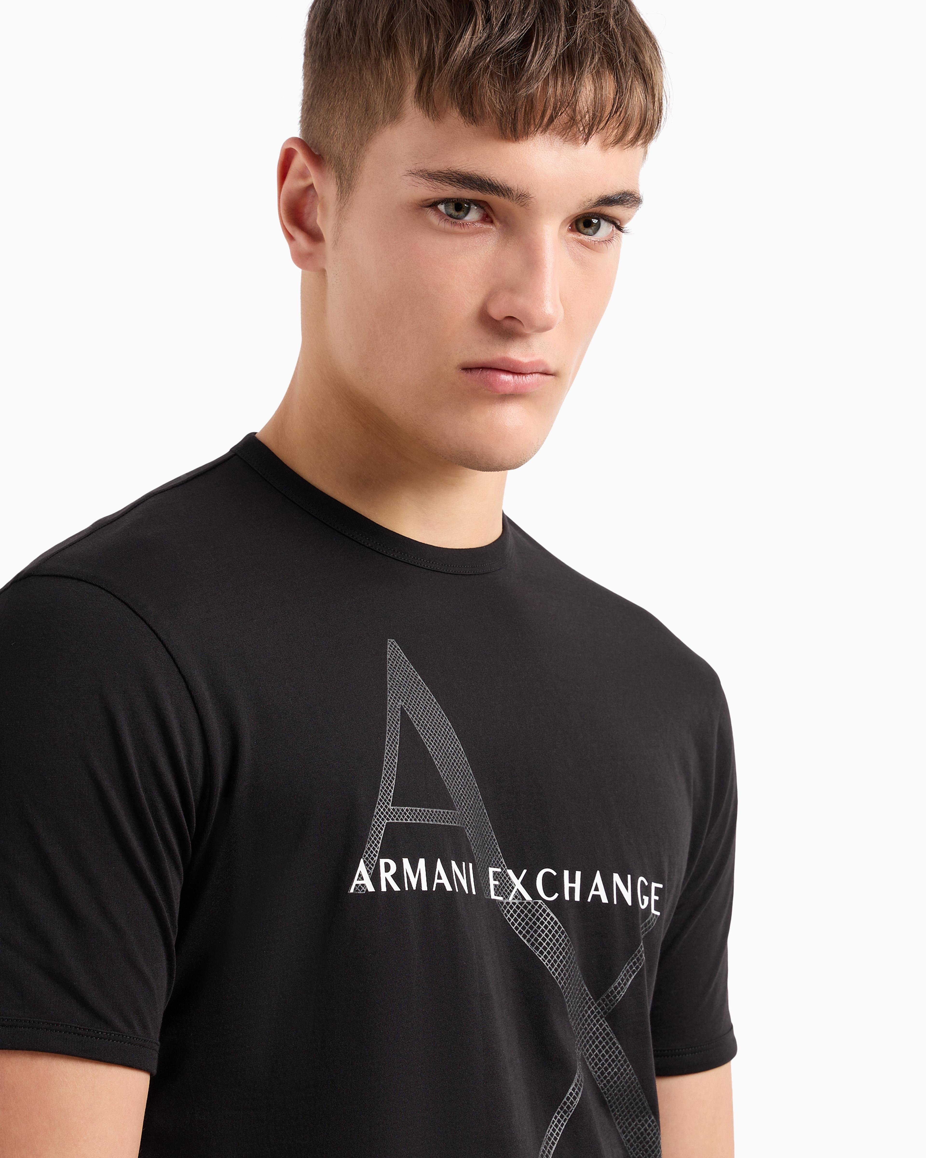 AX Yaz ve Gölge Desenli Siyah T-Shirt