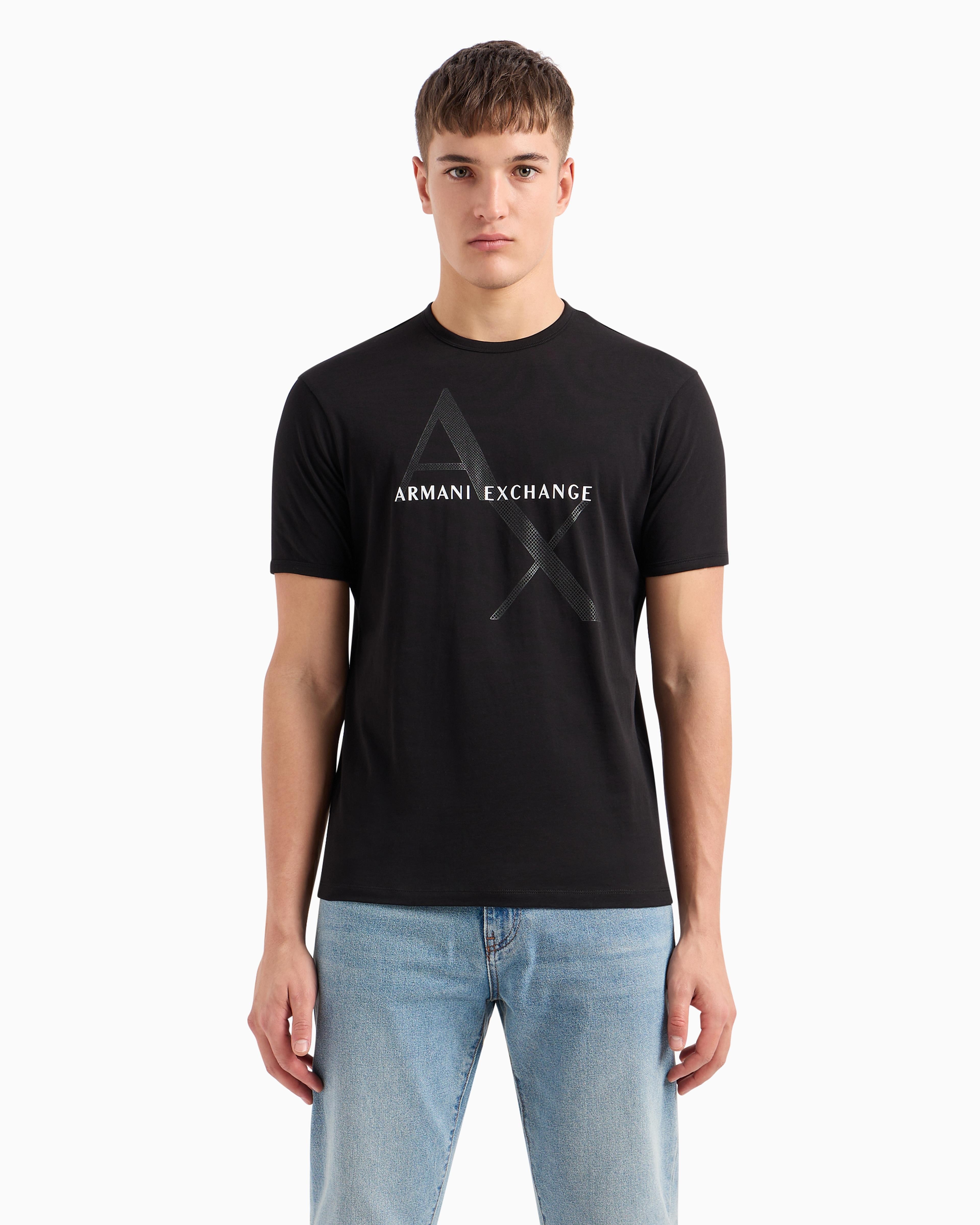 AX Yaz ve Gölge Desenli Siyah T-Shirt