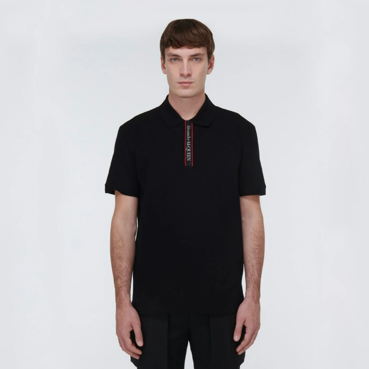 Tape Button Polo Yaka T-Shirt - Siyah