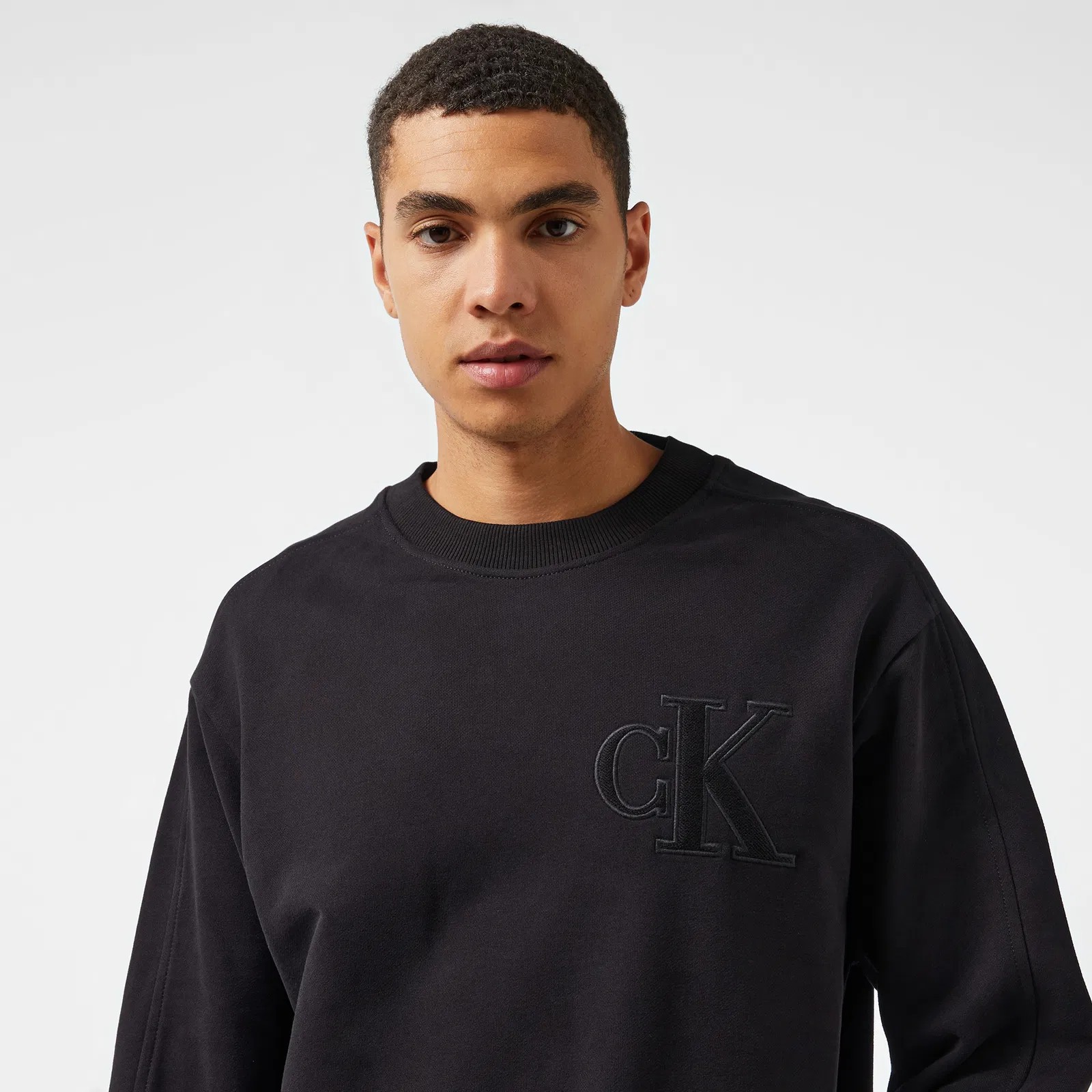 Applique Crew Neck Bisiklet Yaka Siyah Erkek Sweatshirt