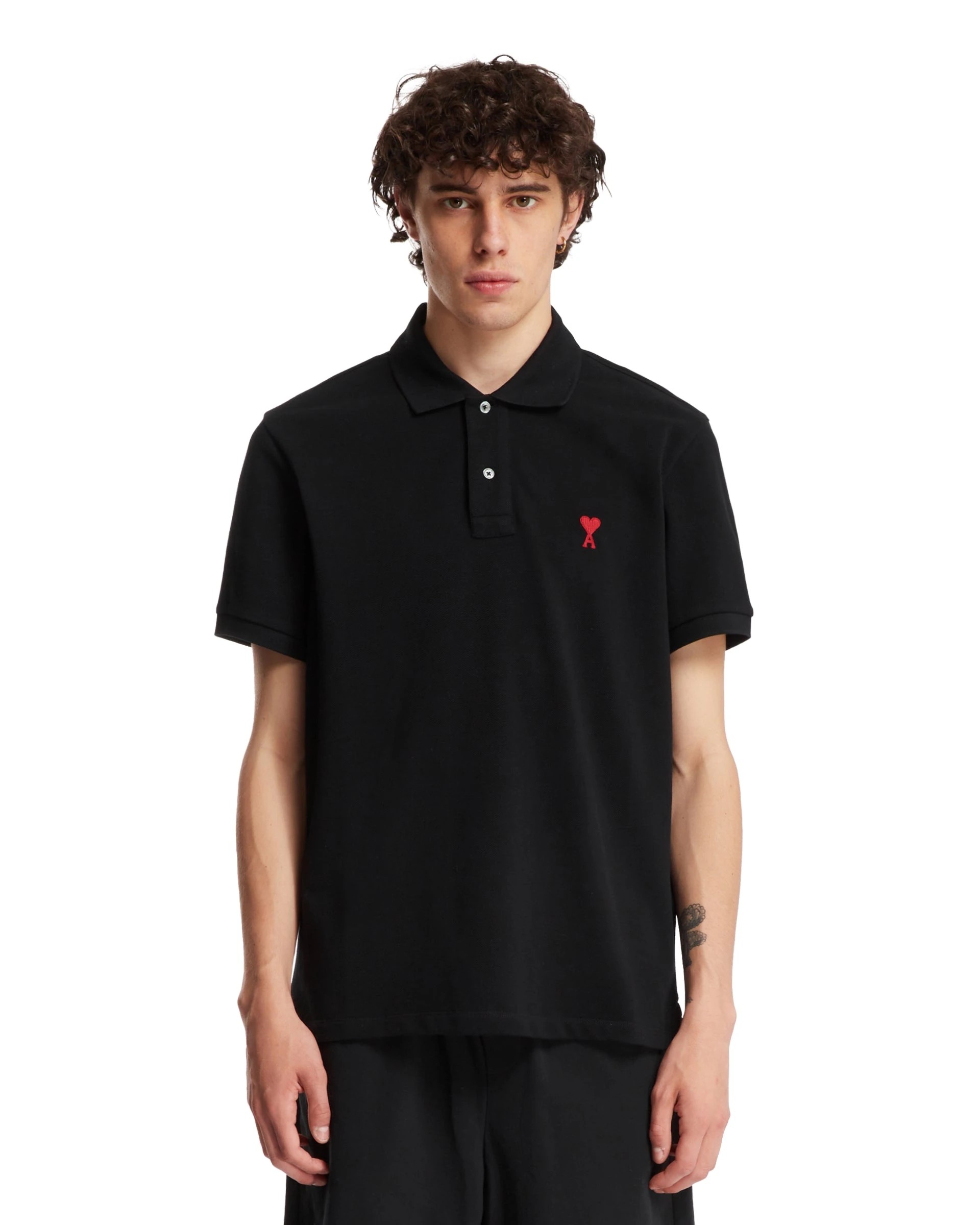 Siyah Polo Yaka Kalp Logolu T-Shirt - Siyah