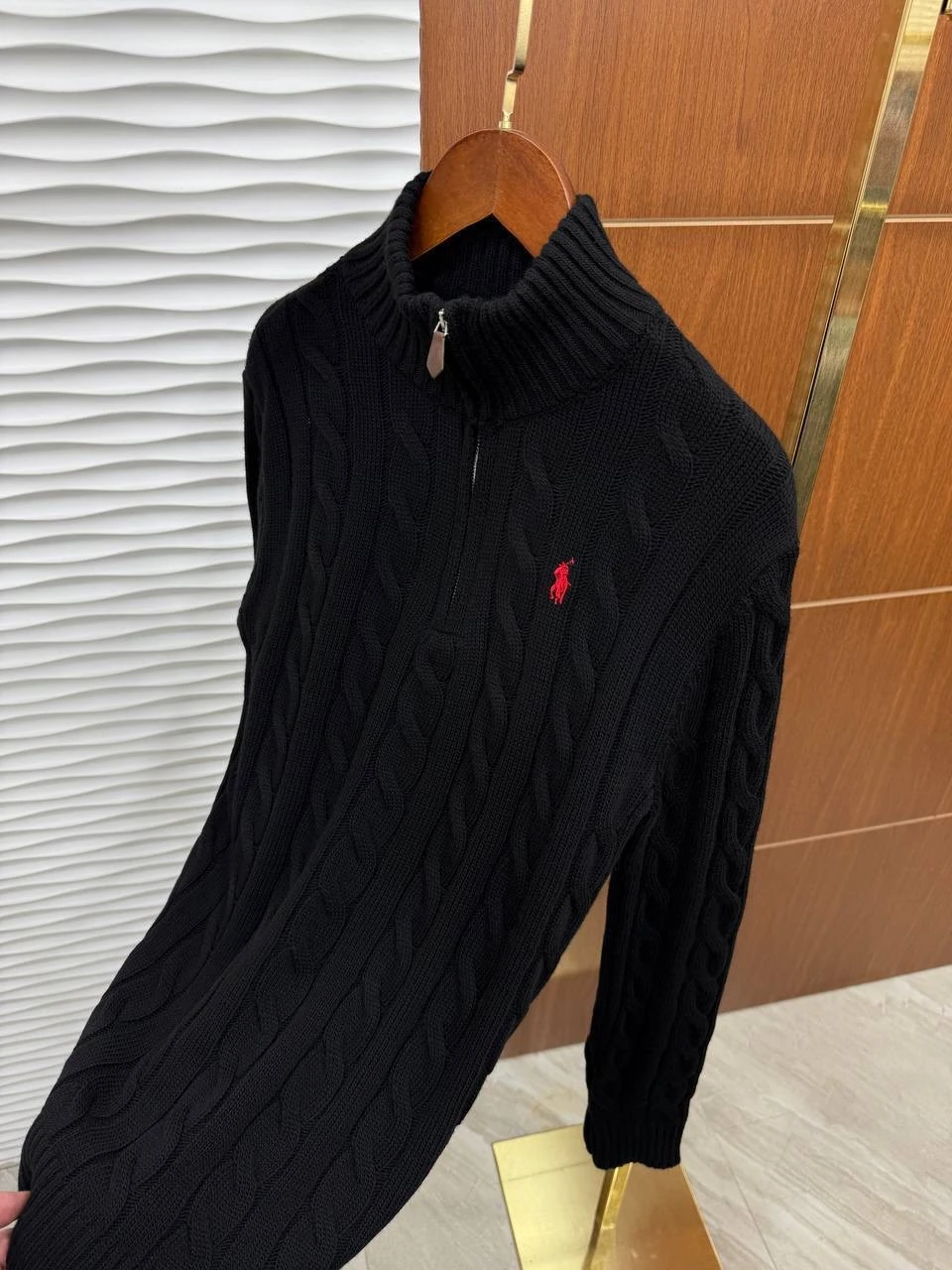 Cable-Knit Cotton Yarım Fermuarlı Üst