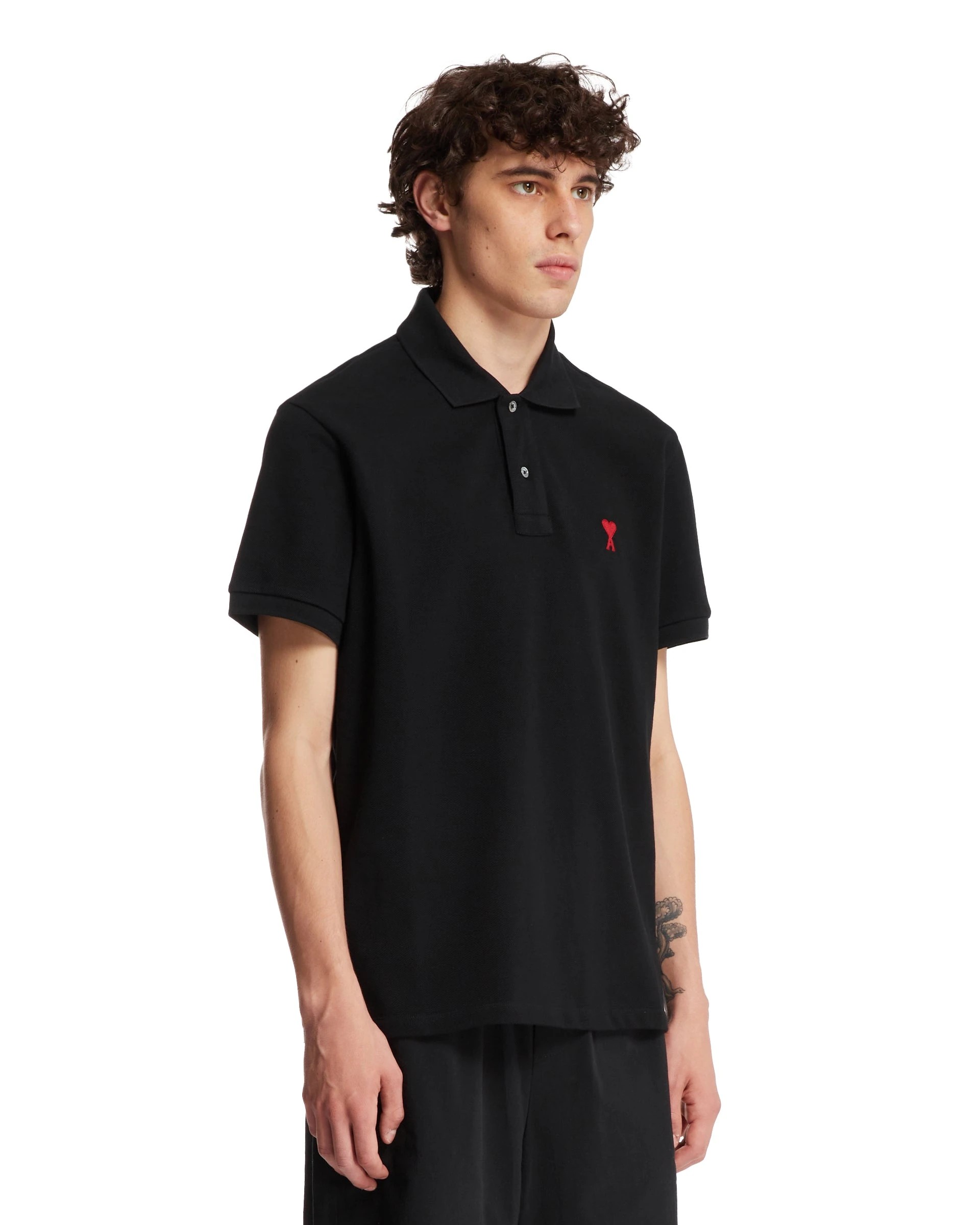 Siyah Polo Yaka Kalp Logolu T-Shirt