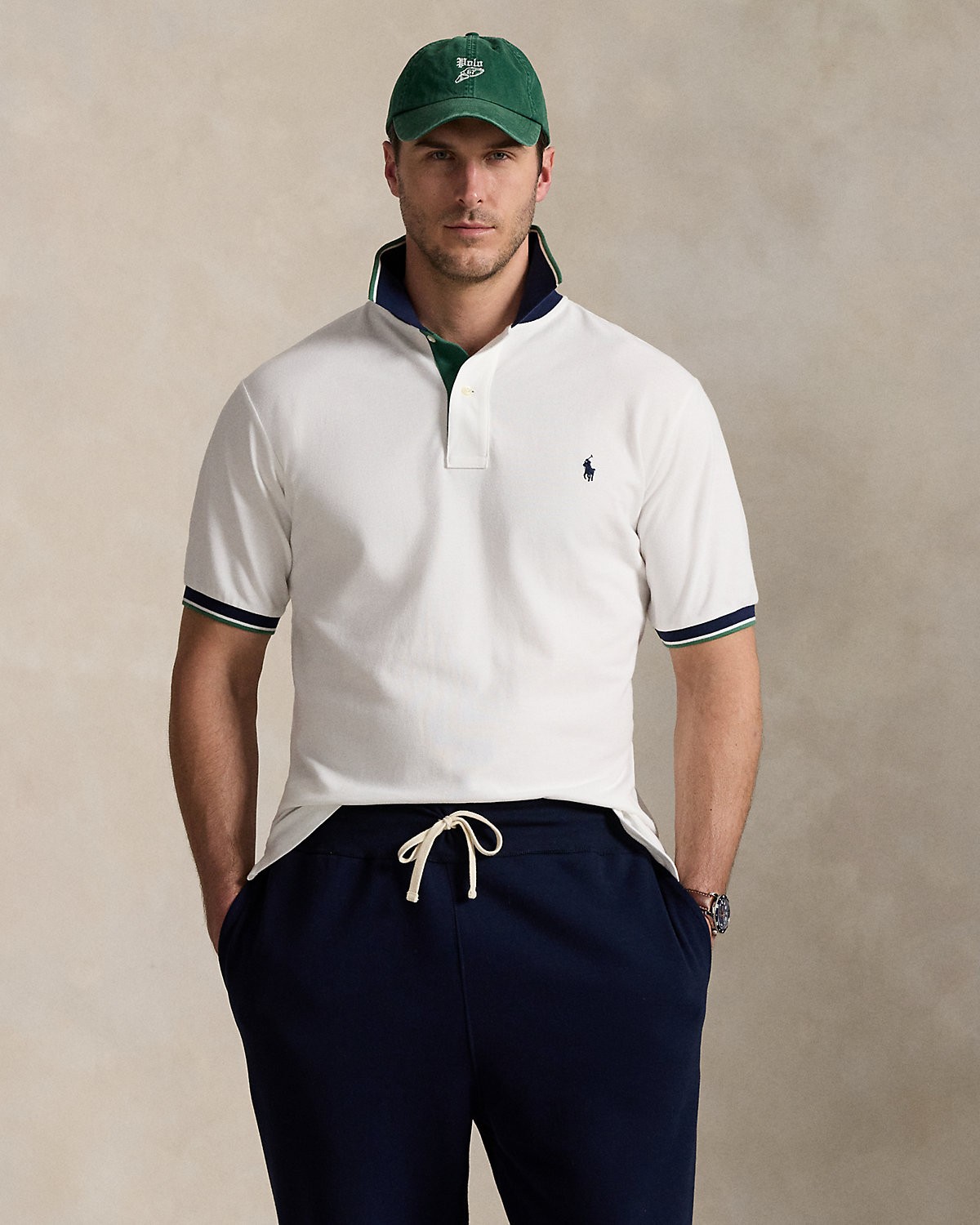 Mesh Polo Yaka T-Shirt - White/Antique Green