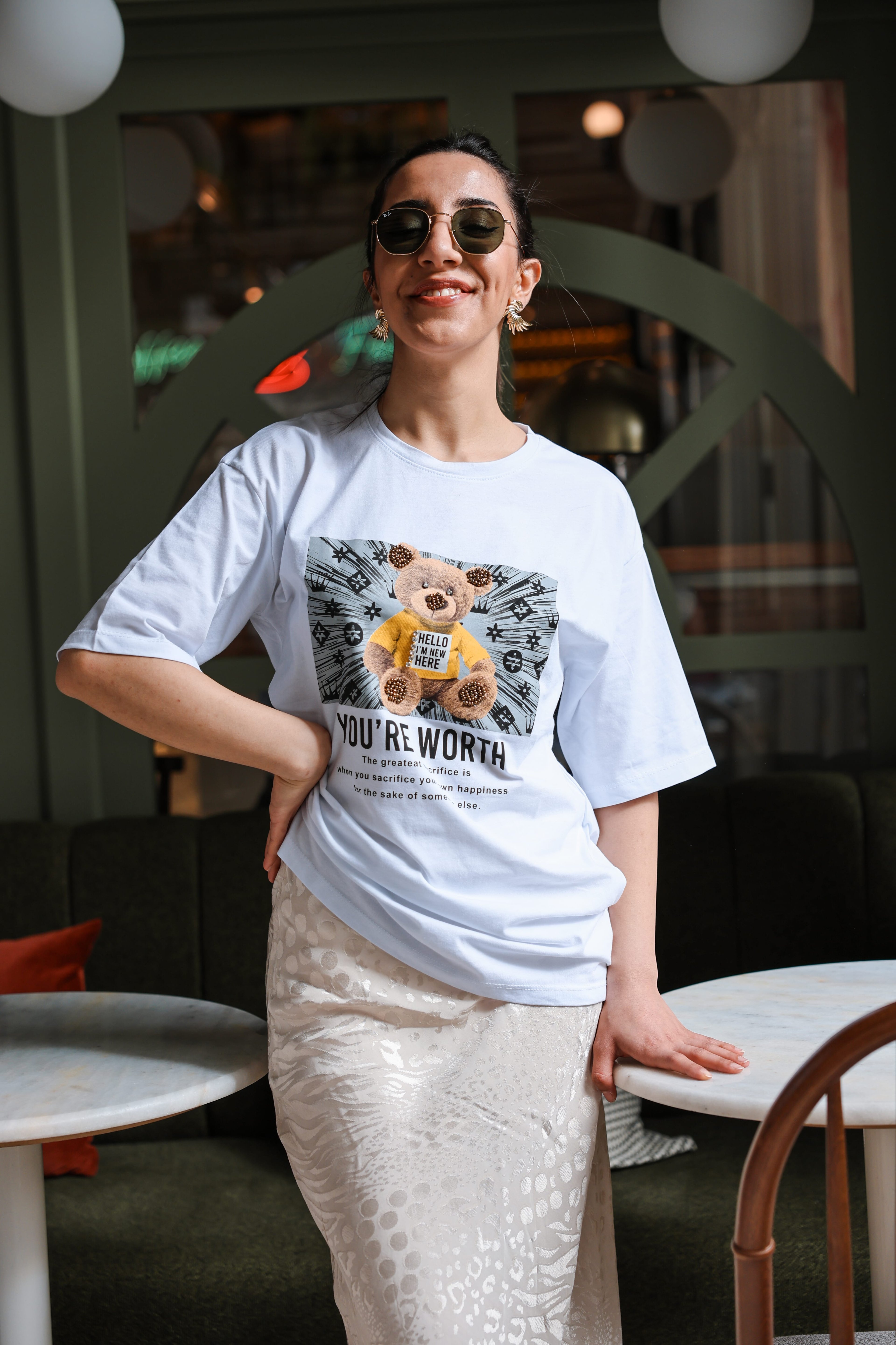 Boncuk Detaylı Oversize Teddy Tshirt