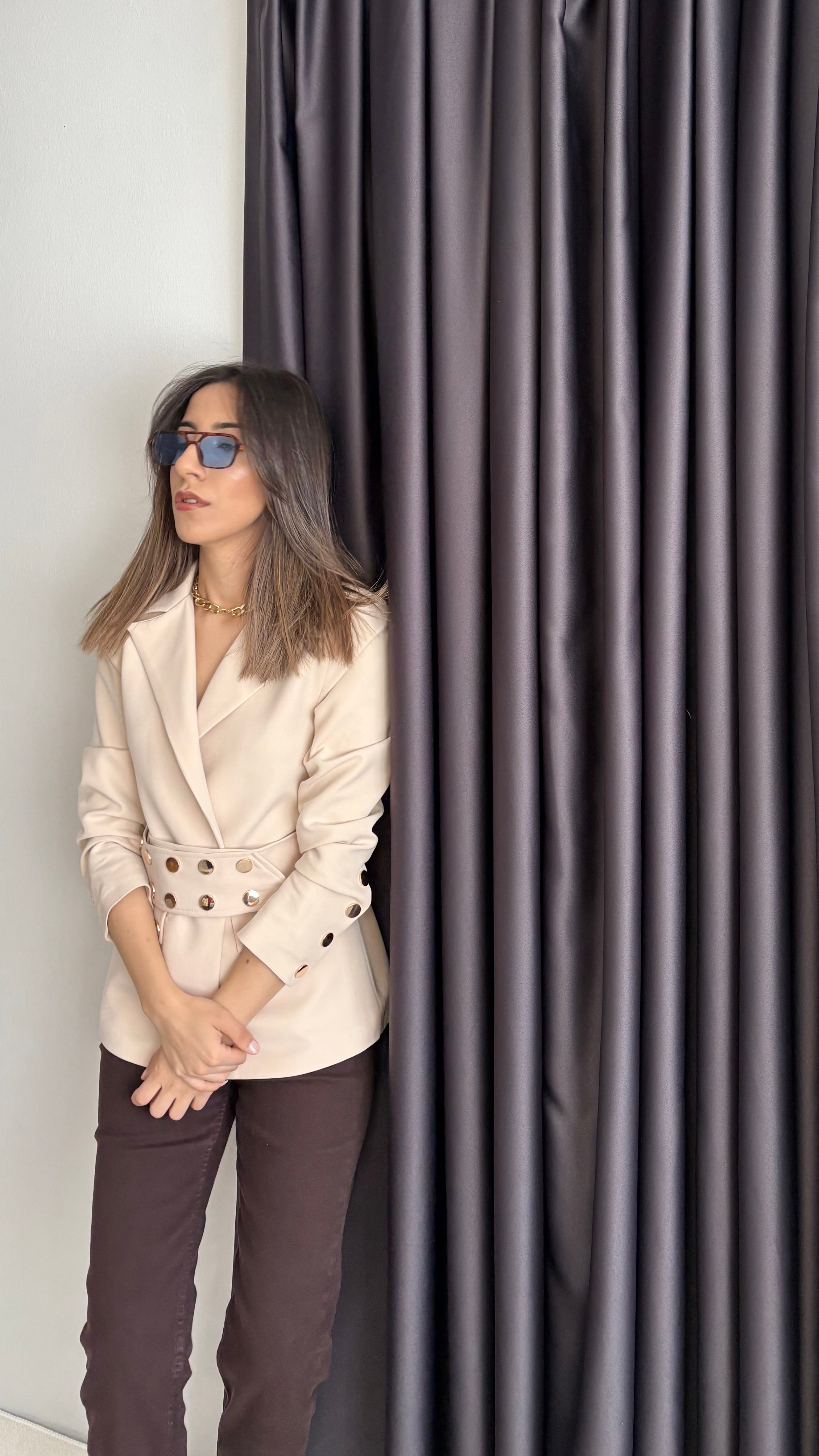 Zımbalı Blazer Bej Ceket