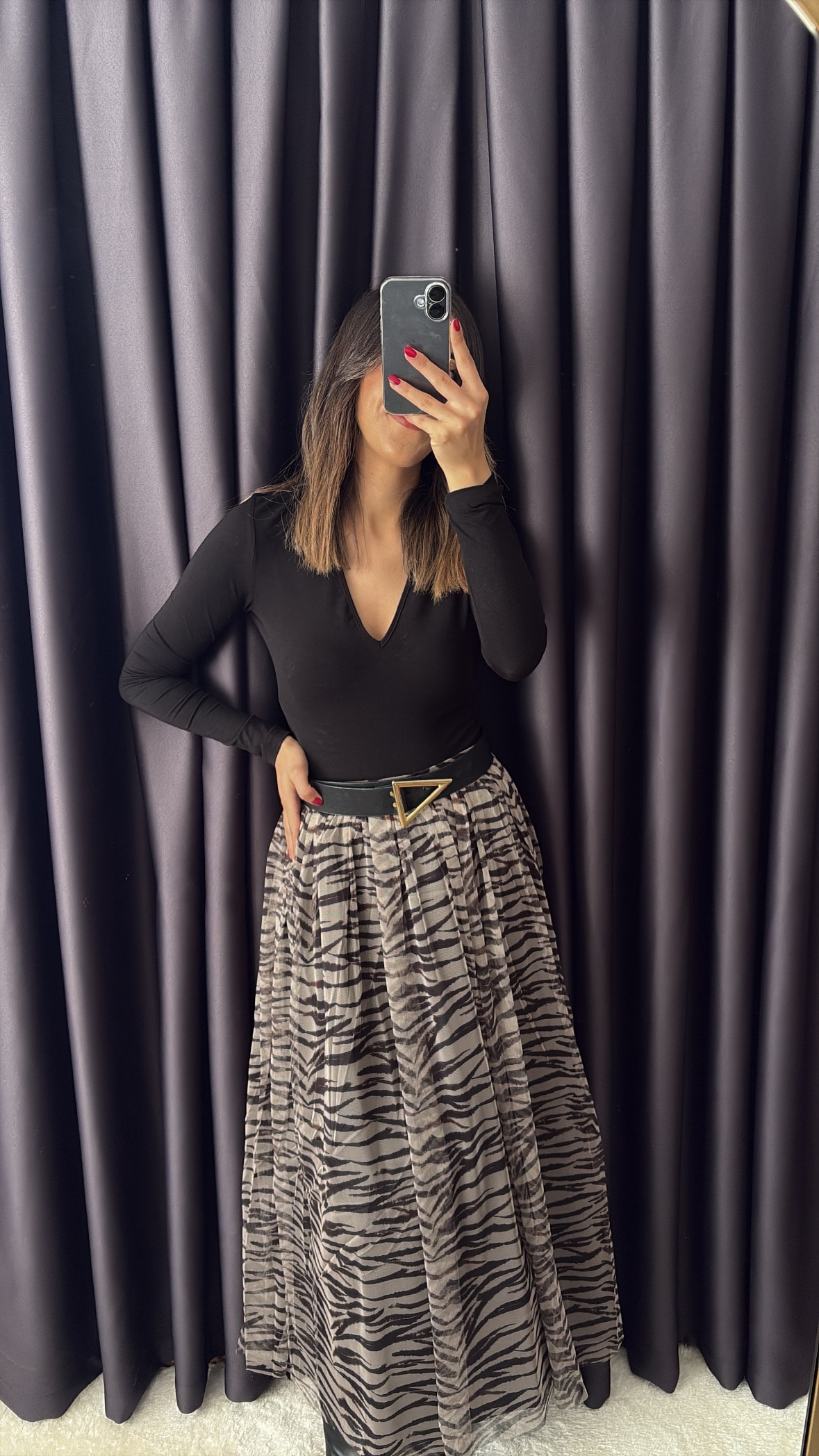 Zebra Desen Maxi Tül Etek