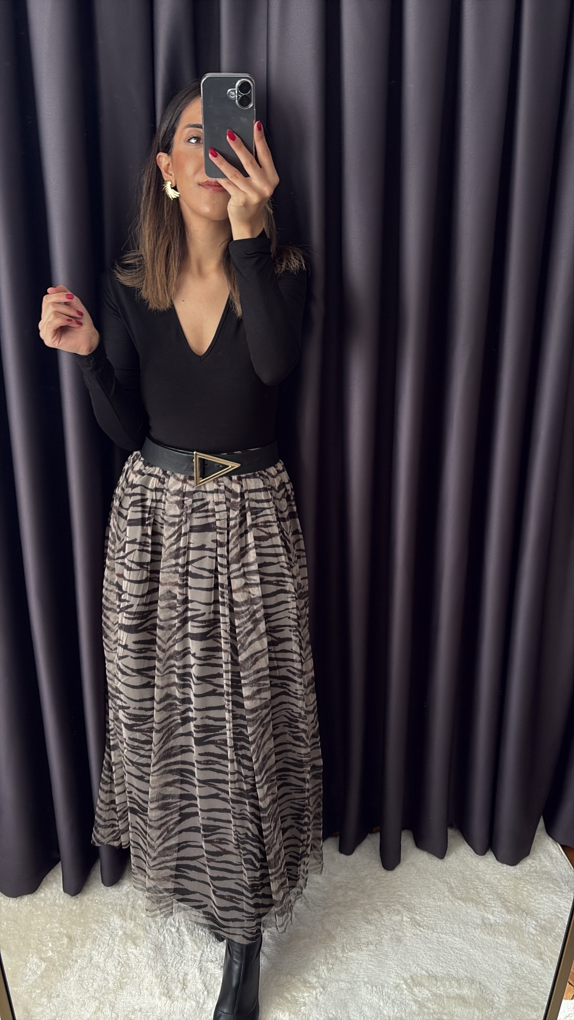 Zebra Desen Maxi Tül Etek