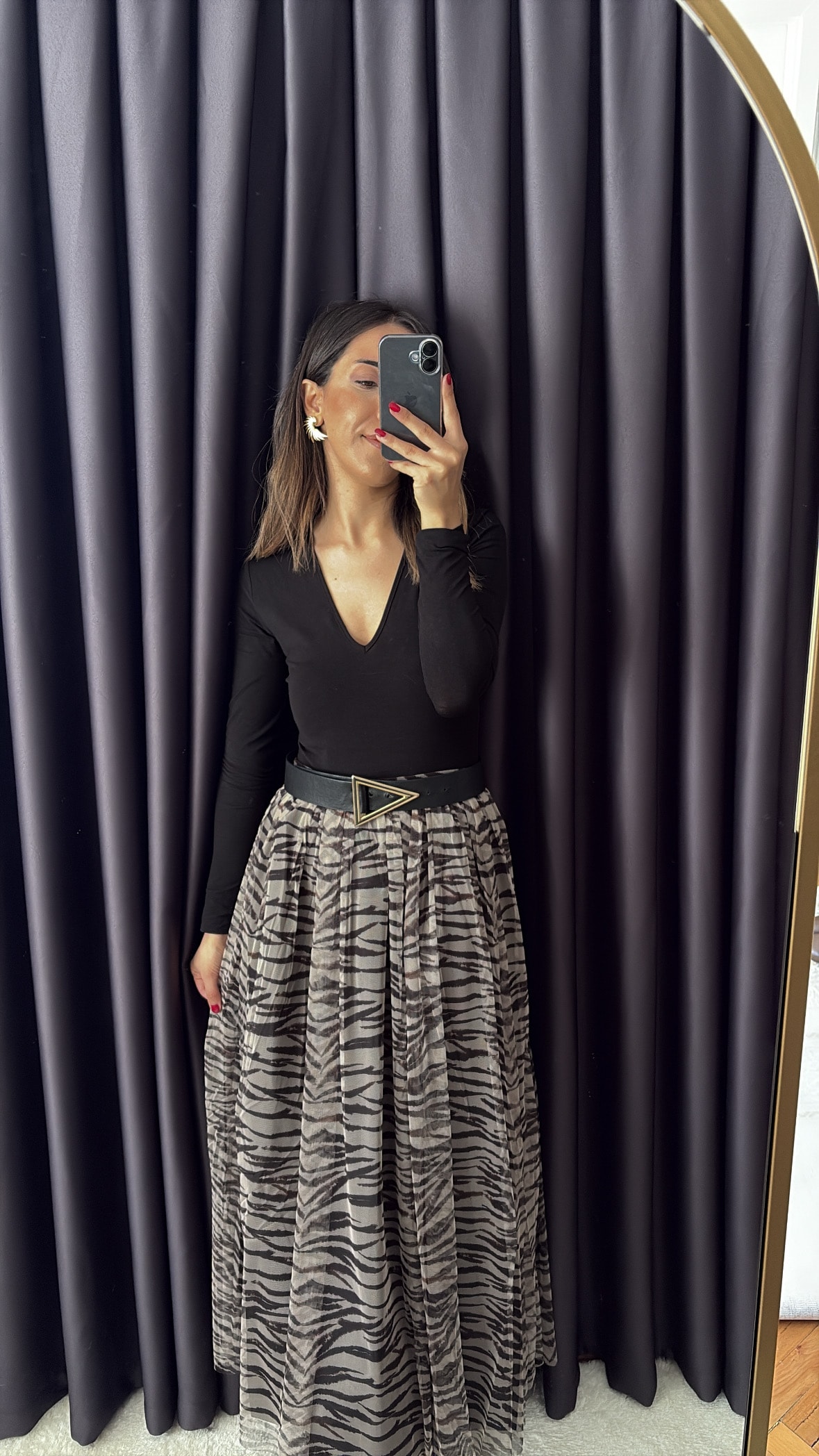 Zebra Desen Maxi Tül Etek