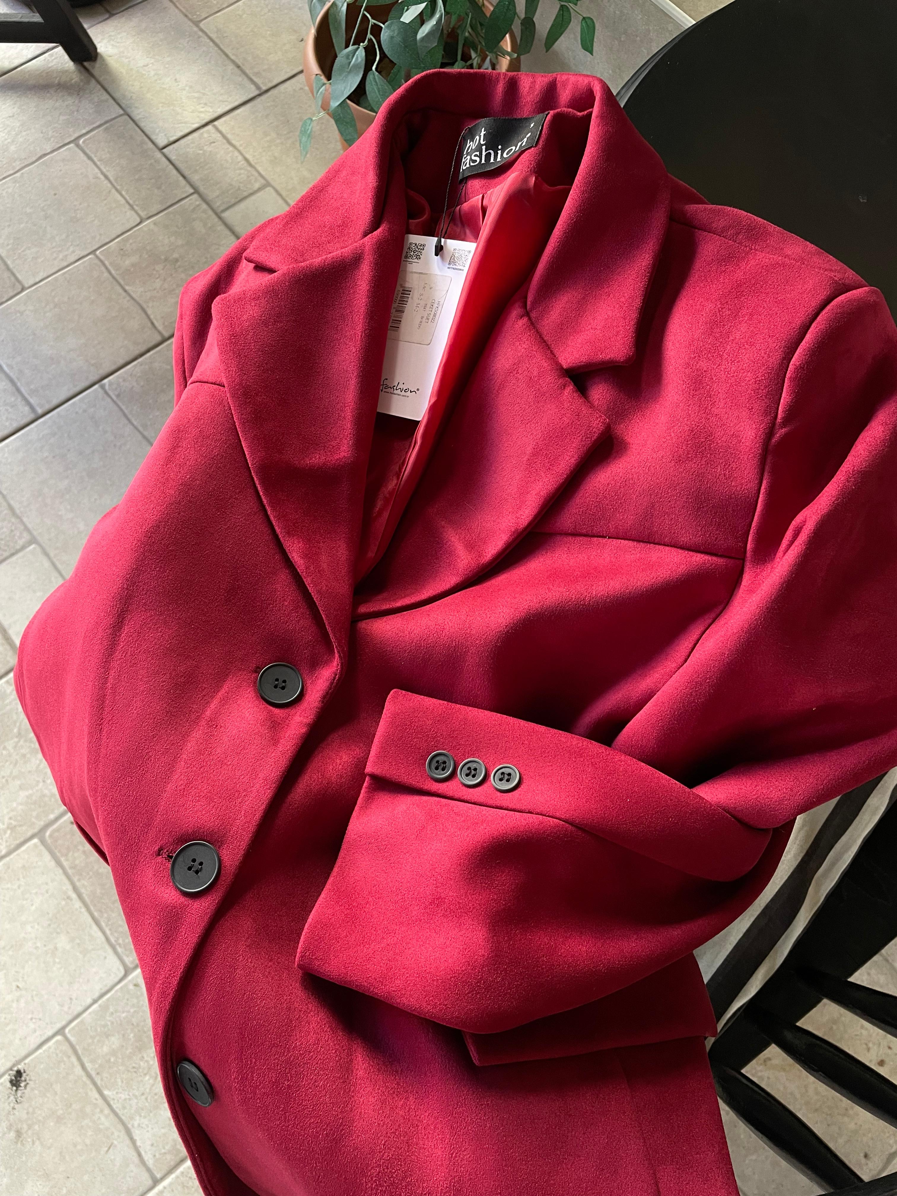 Oversize Süet Bordo Blazer