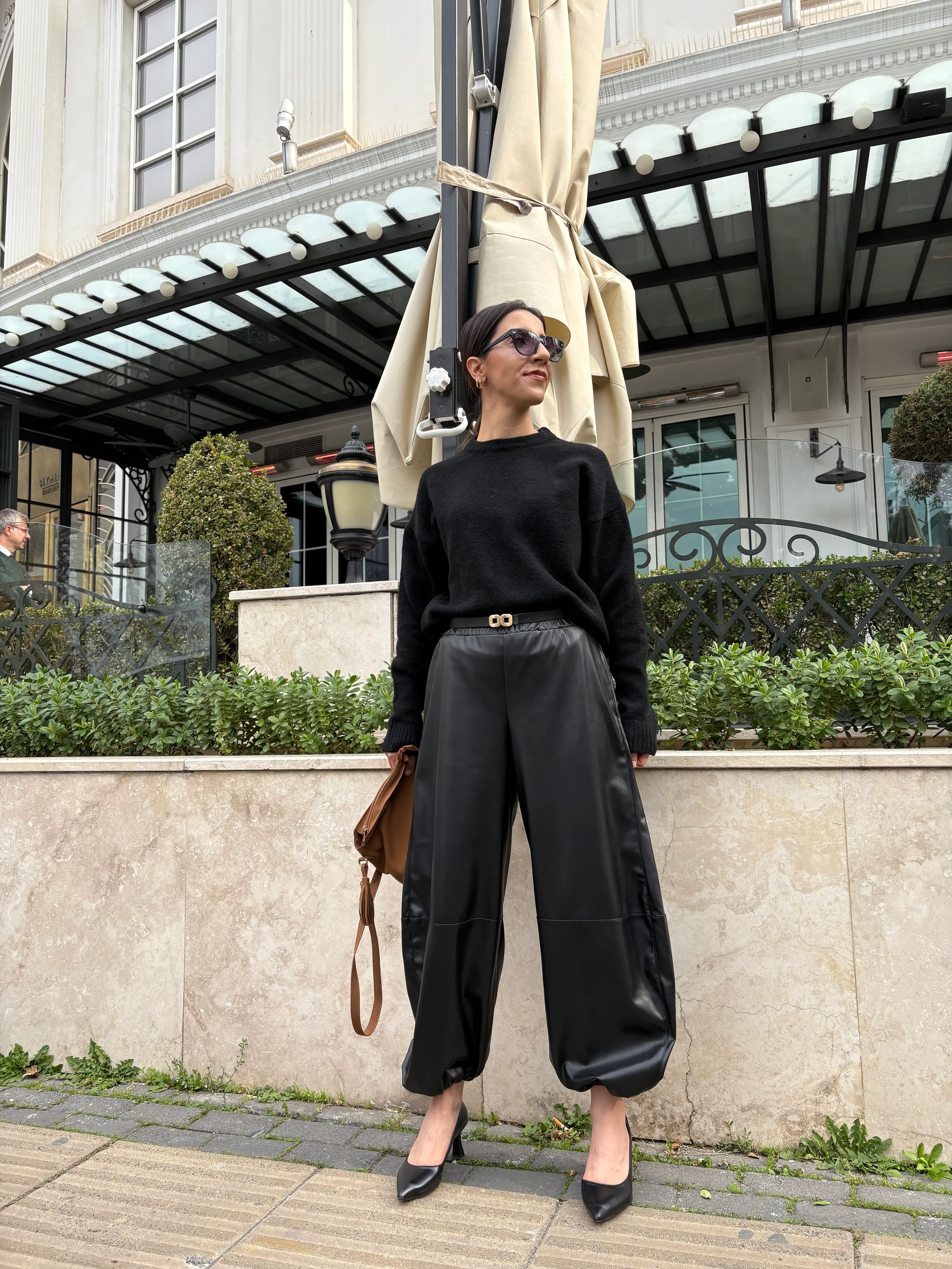 Deri Siyah Şalvar Pantolon