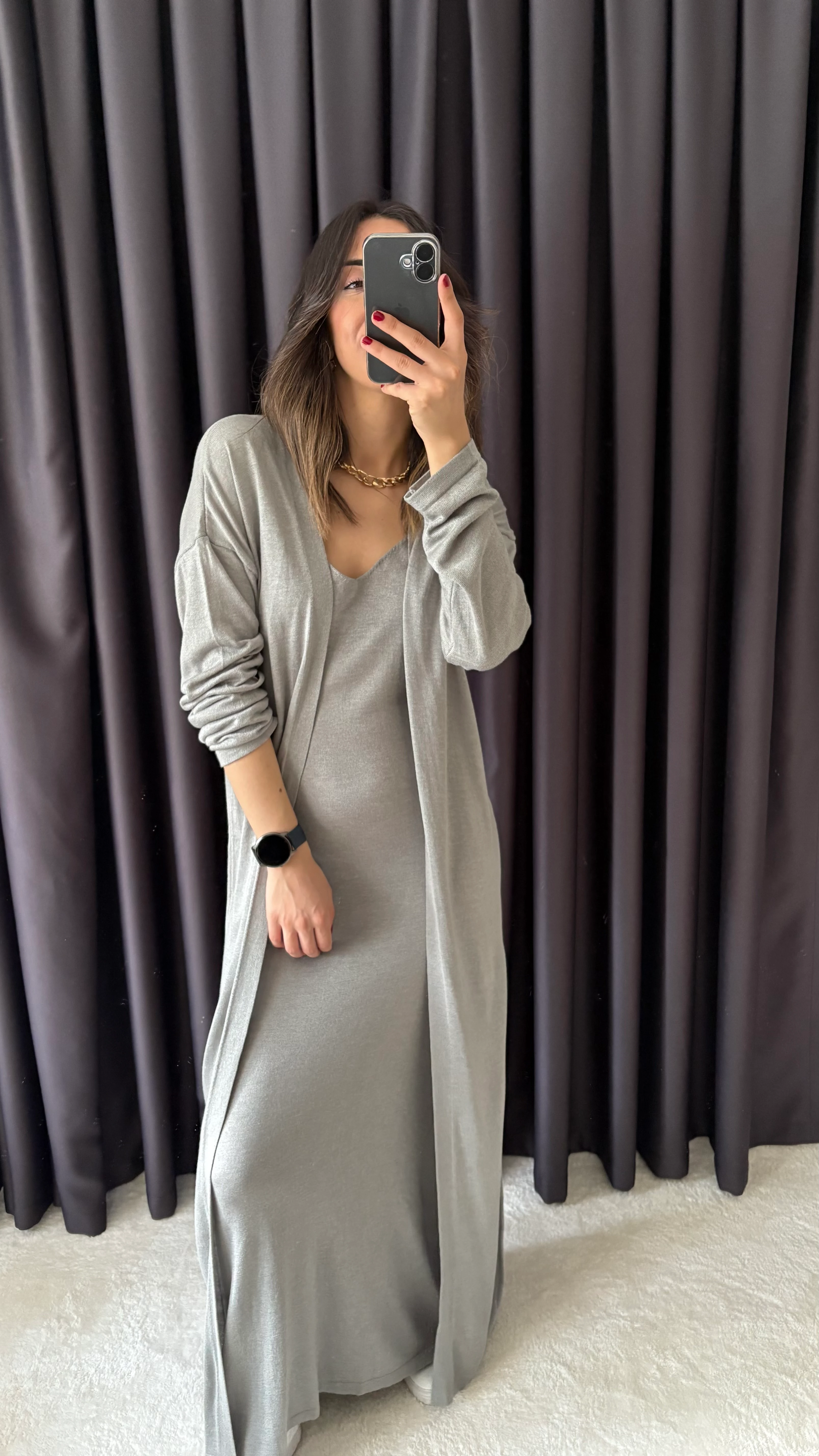 Gri Elbise Hırka Triko Takım