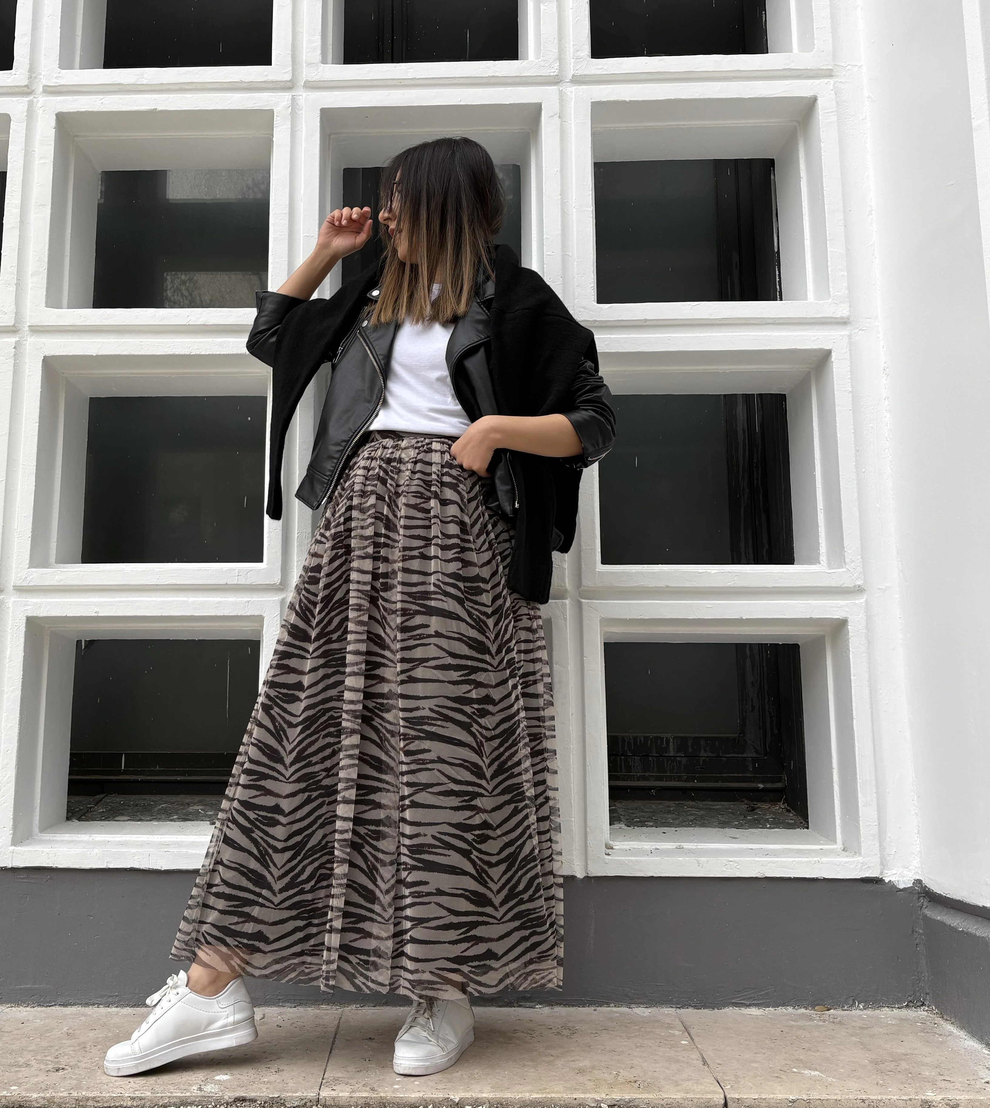 Zebra Desen Maxi Tül Etek