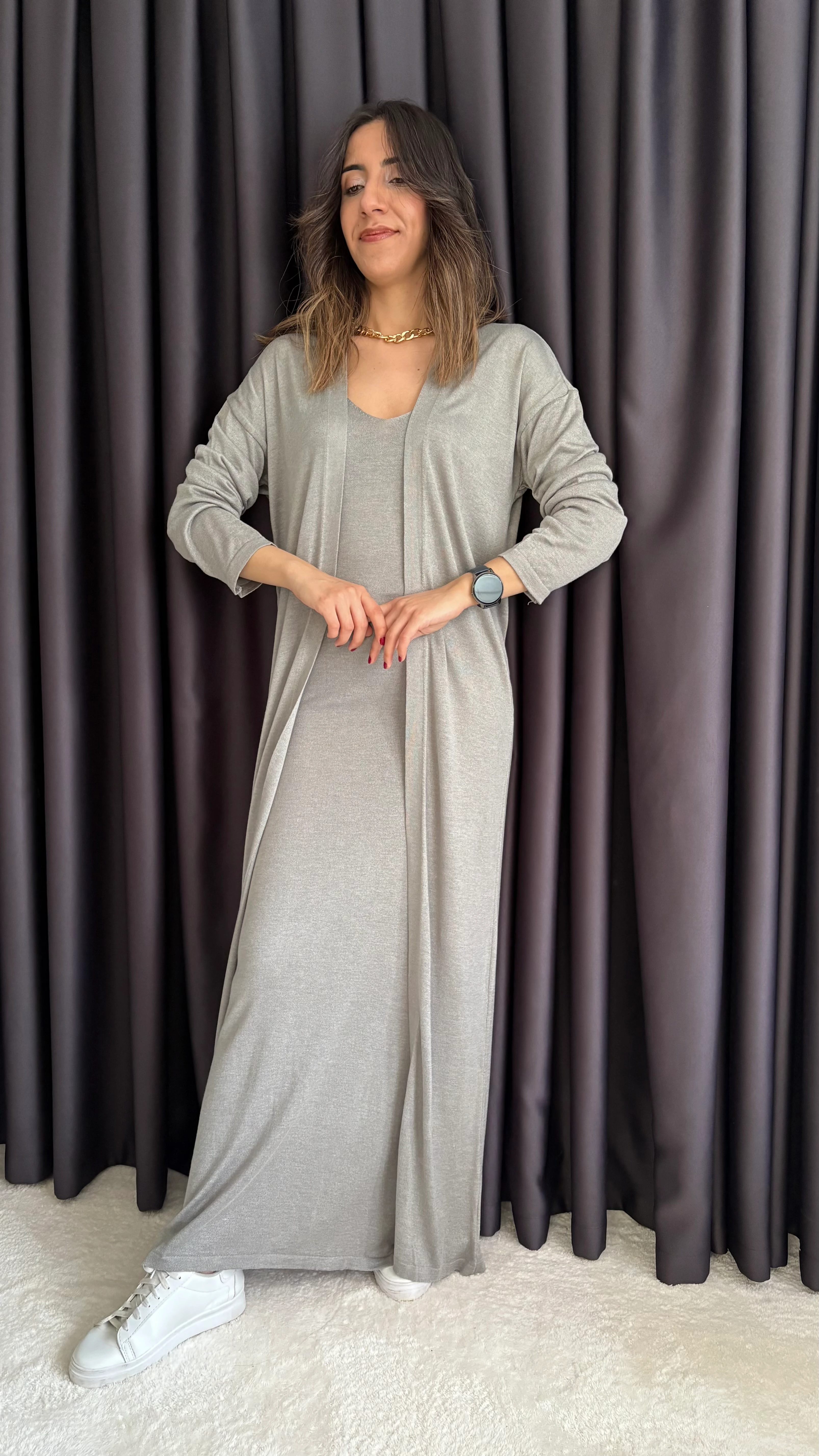 Gri Elbise Hırka Triko Takım