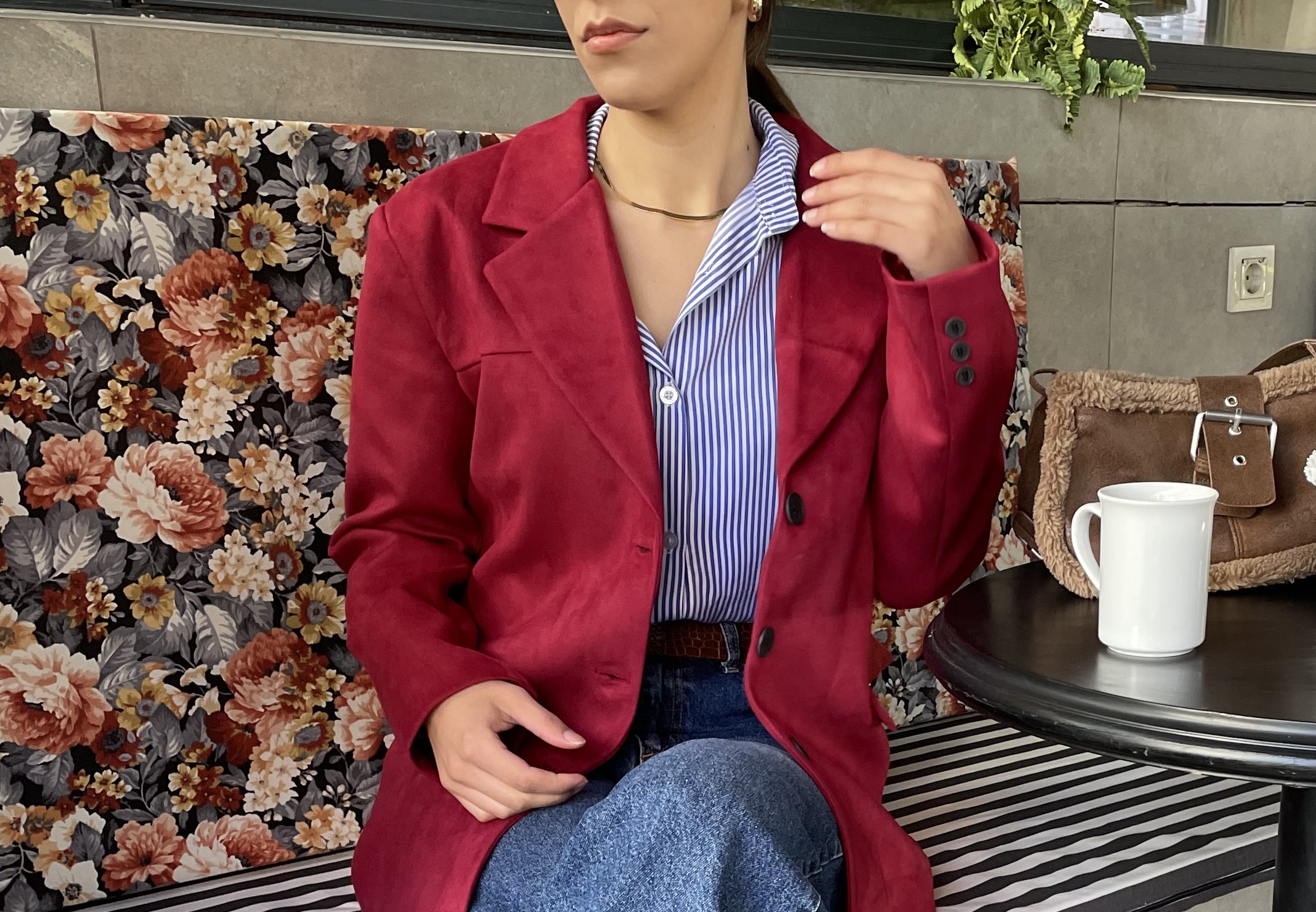 Oversize Süet Bordo Blazer