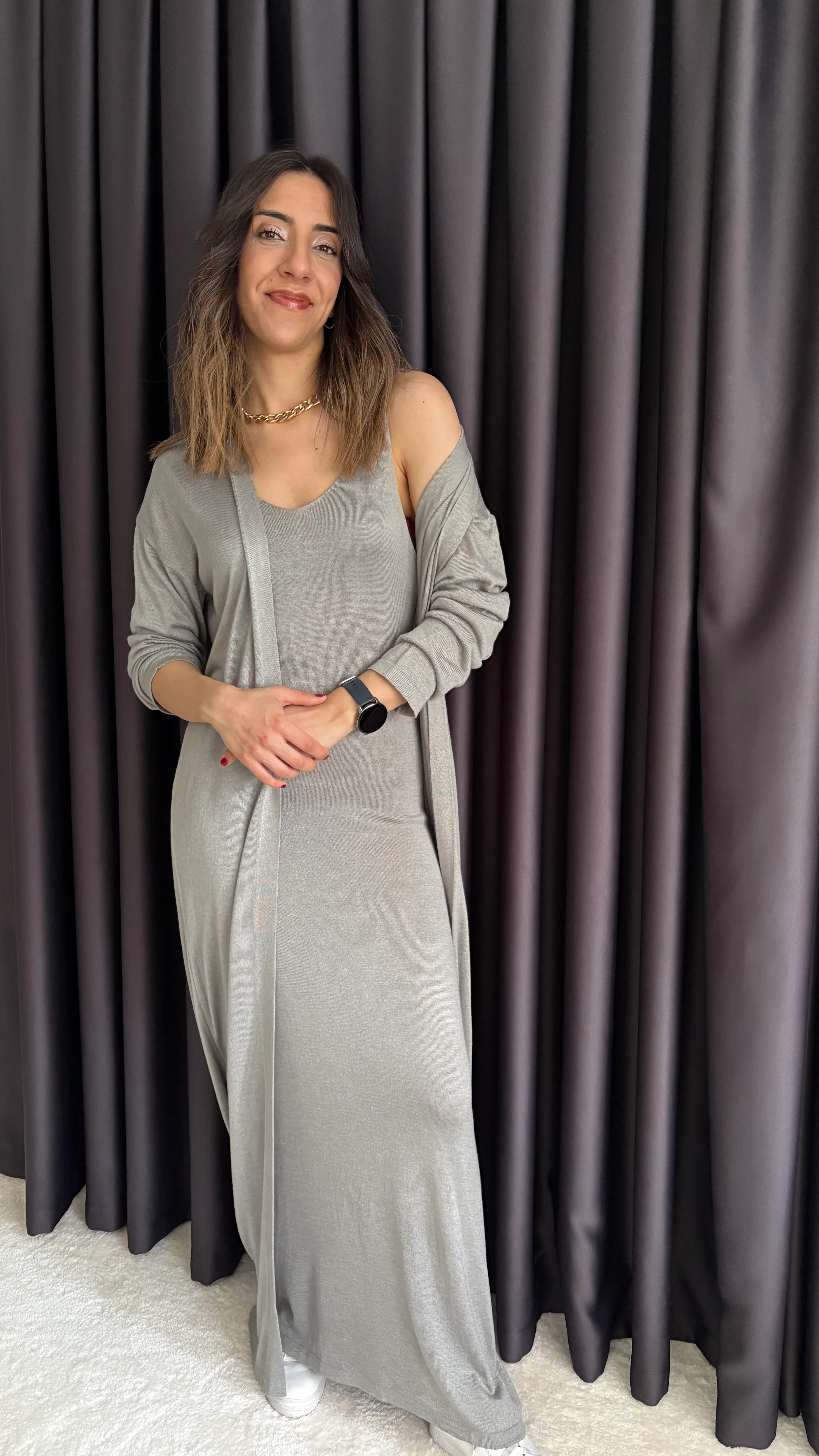 Gri Elbise Hırka Triko Takım