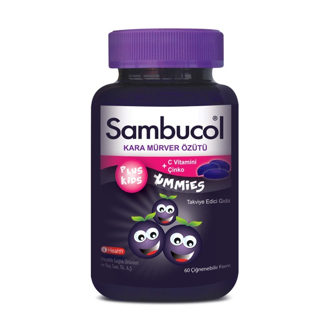 SAMBUCOL PLUS KIDS YUMMİES 60 ÇİĞNENEBİLİR FORM KARA MÜRVER C VİTAMİNİ ÇİNKO 3-10 YAŞ