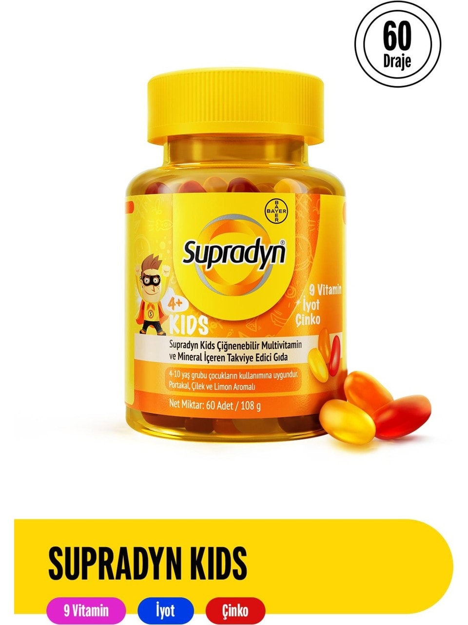 SUPRADYN KIDS 60 ADET ÇİĞNENEBİLİR MULTUVİTAMİN MİNERAL 4-10 YAŞ