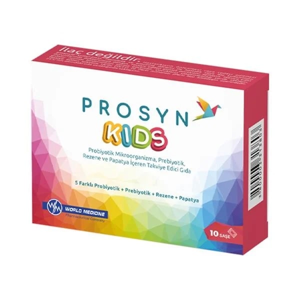 PROSYN KIDS 10 SAŞE PROBİYOTİK MİKROORGANİZMA PREBİYOTİK REZENE PAPATYA