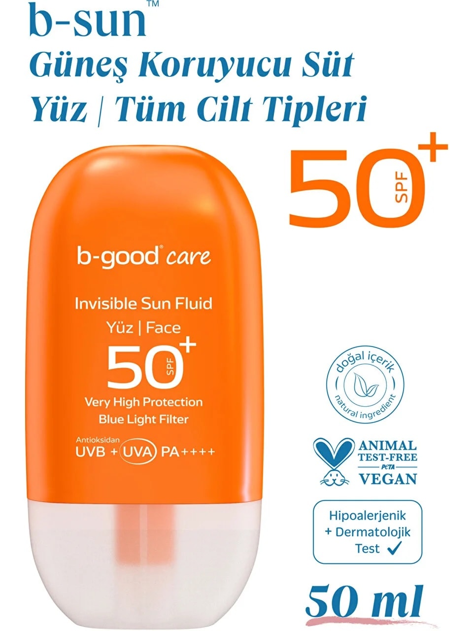 B-GOOD CARE B-SUN GÜNEŞ SÜTÜ YÜZ SPF50 50ML INVISIBLE SUN FLUID FACE