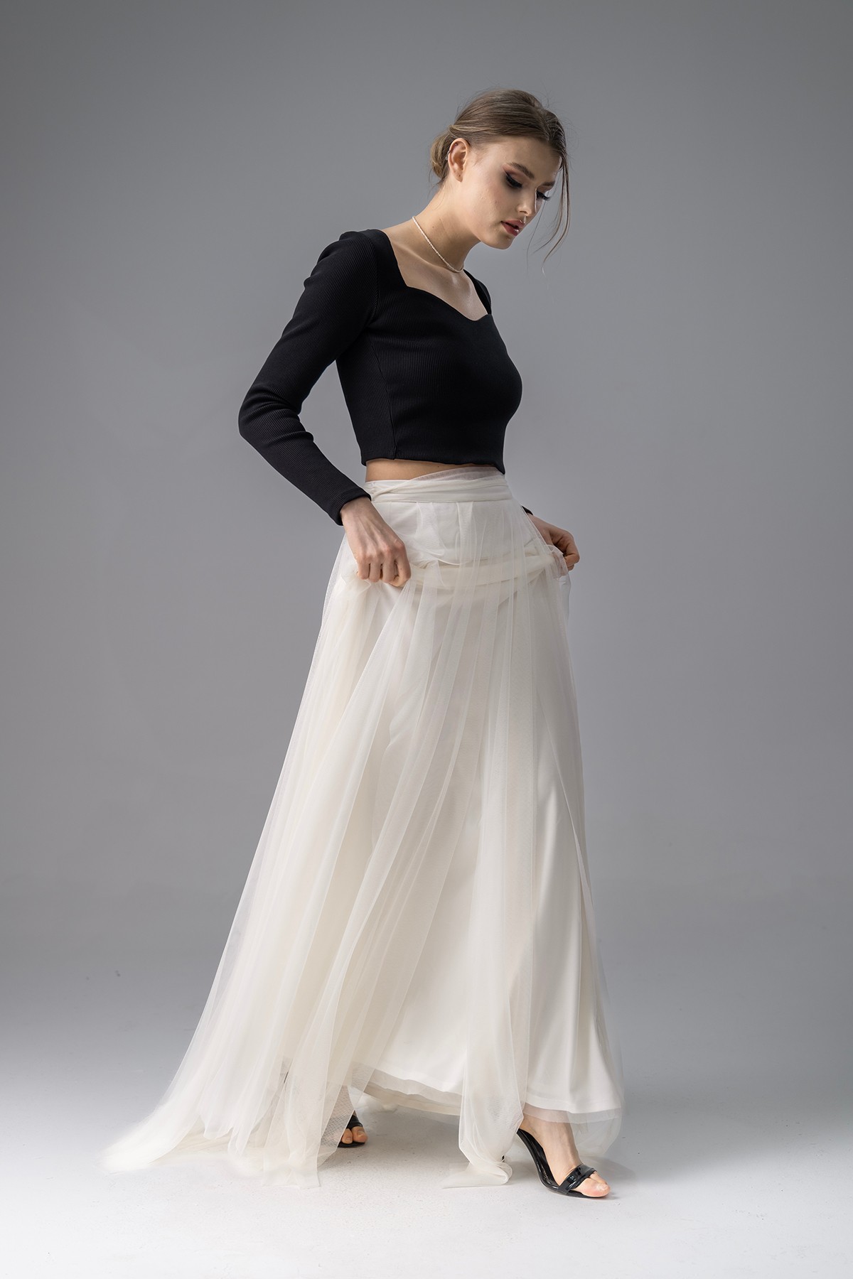 Ivory Fringed Long Skirt