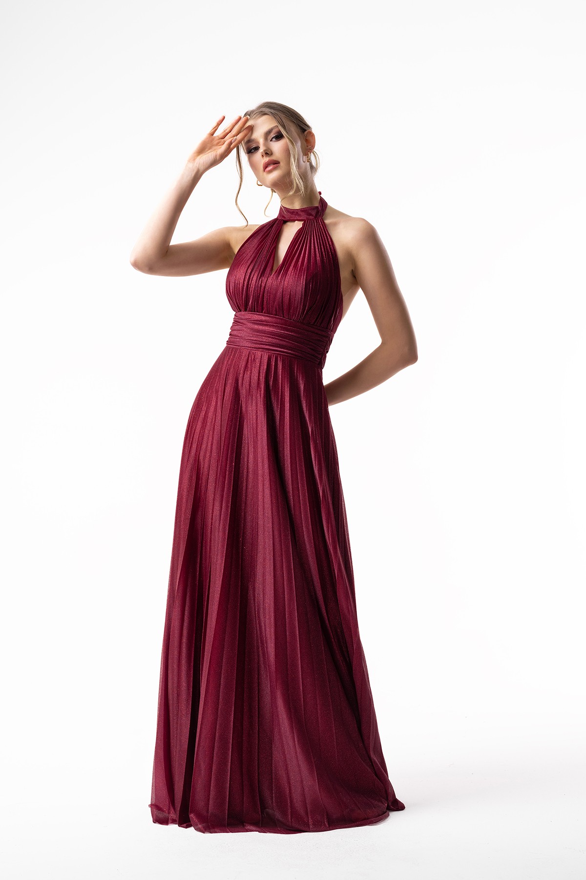 Silvery Pleated Evening Dress