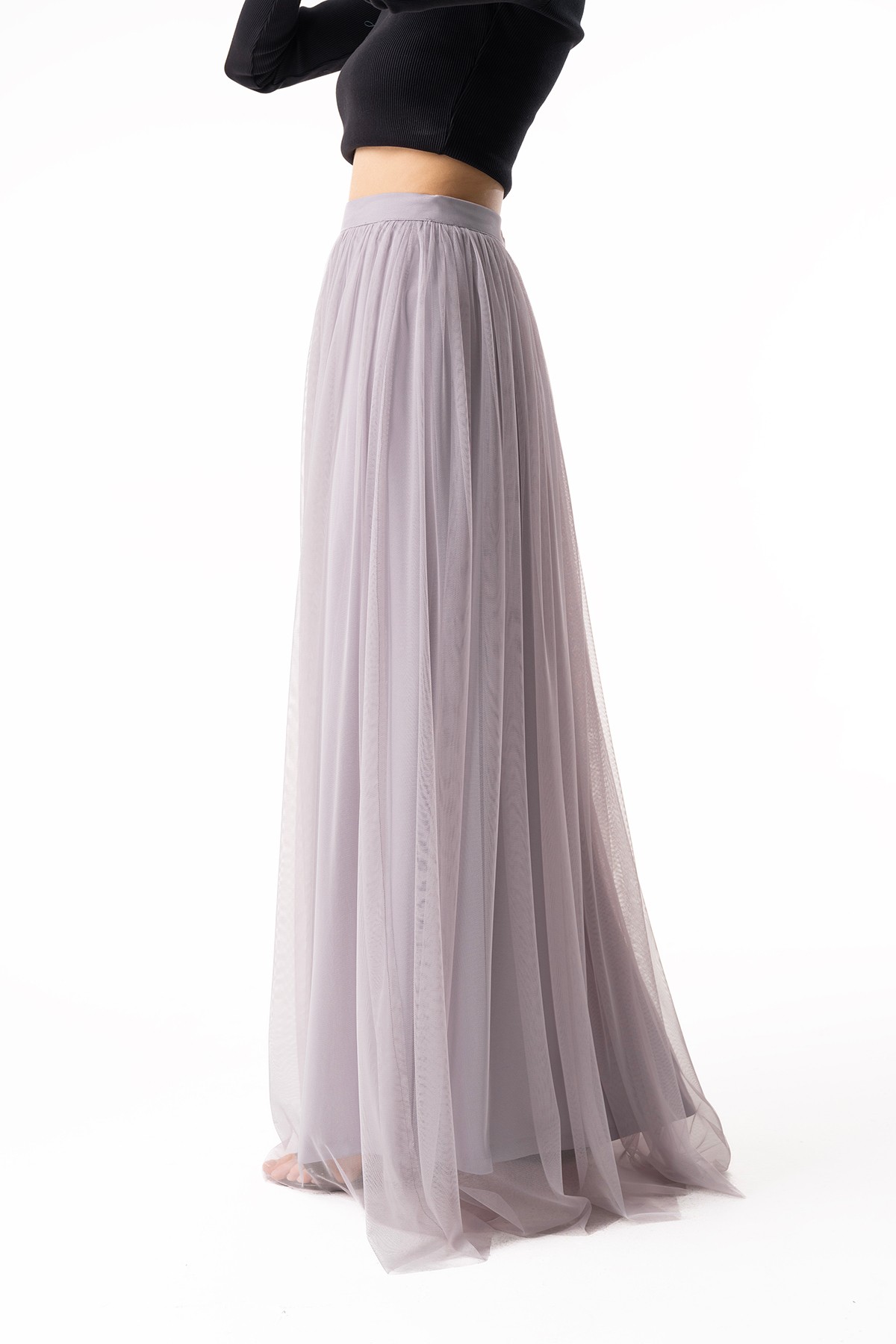 Light Grey Tulle Long Skirt