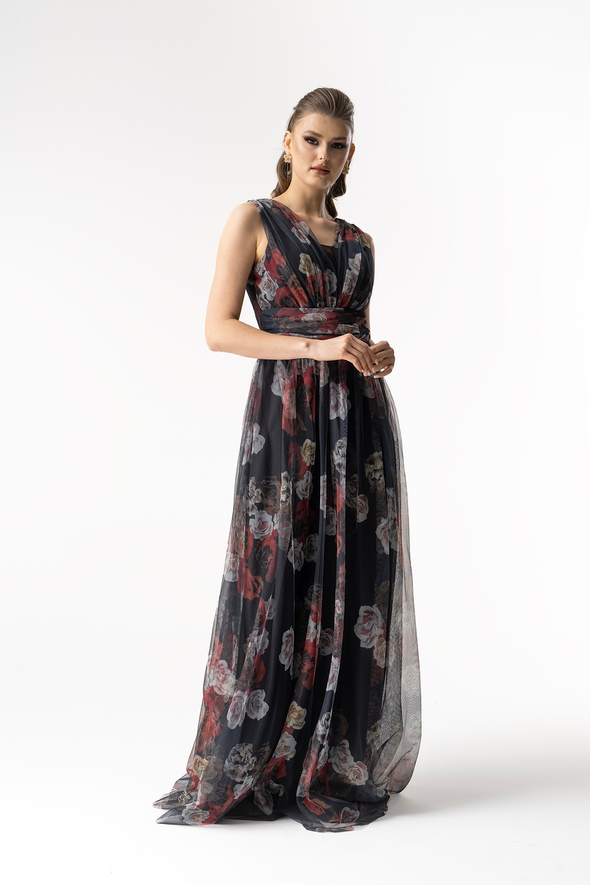 Flower Pattern Print Evening Dress