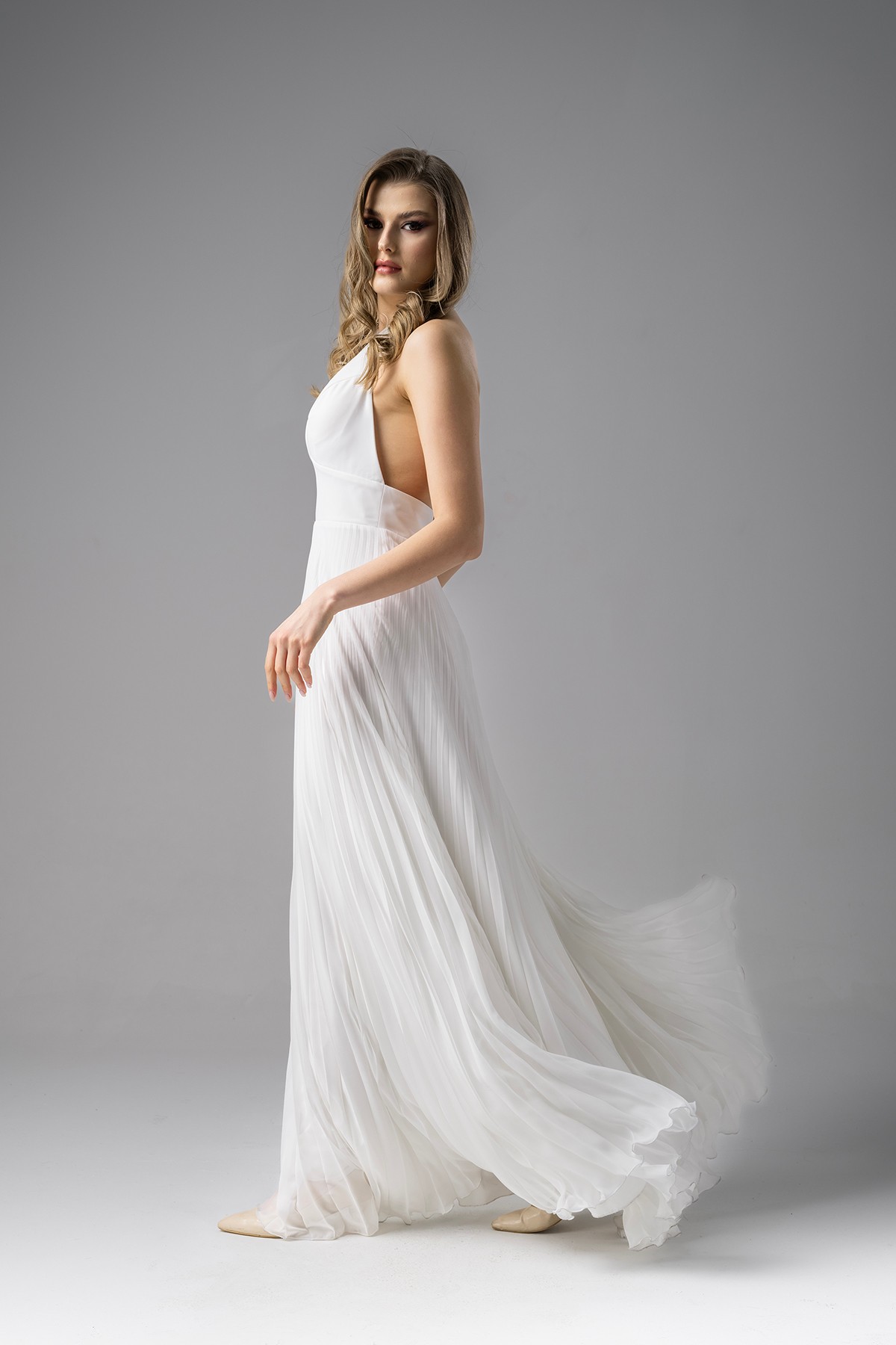 Pleated Tulle Evening Dress