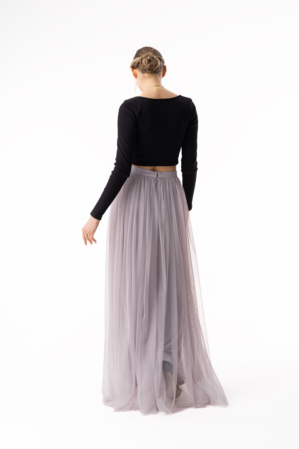 Light Grey Tulle Long Skirt