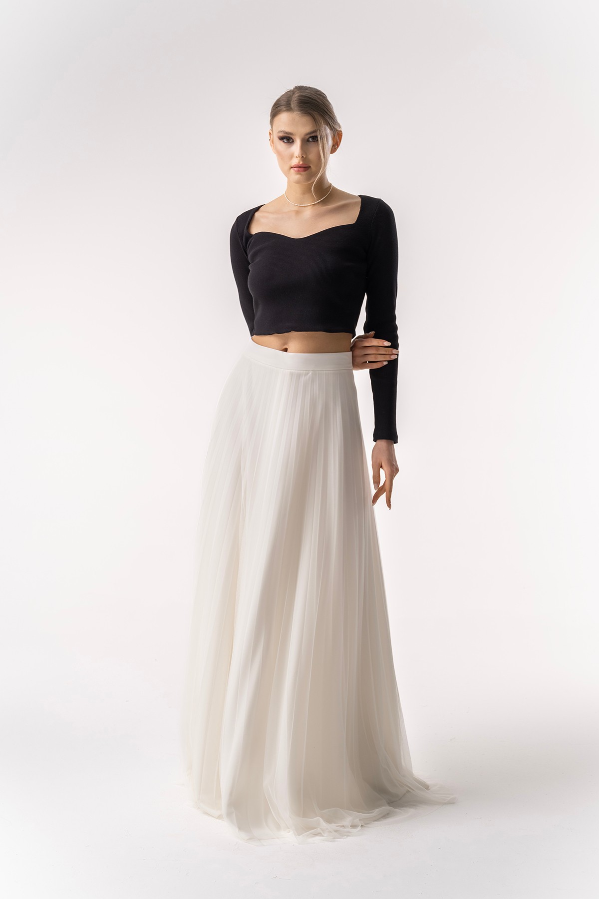 Ivory Pleated Long Skirt