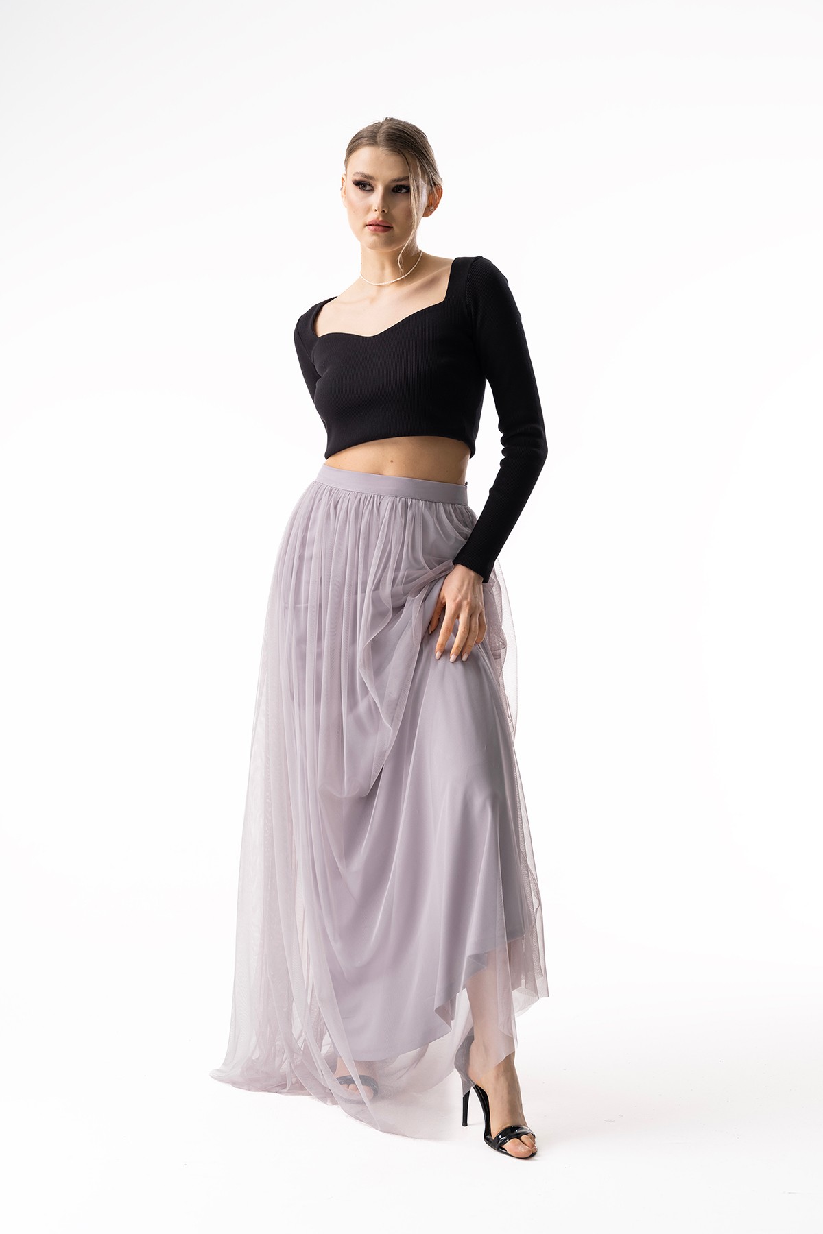 Light Grey Tulle Long Skirt