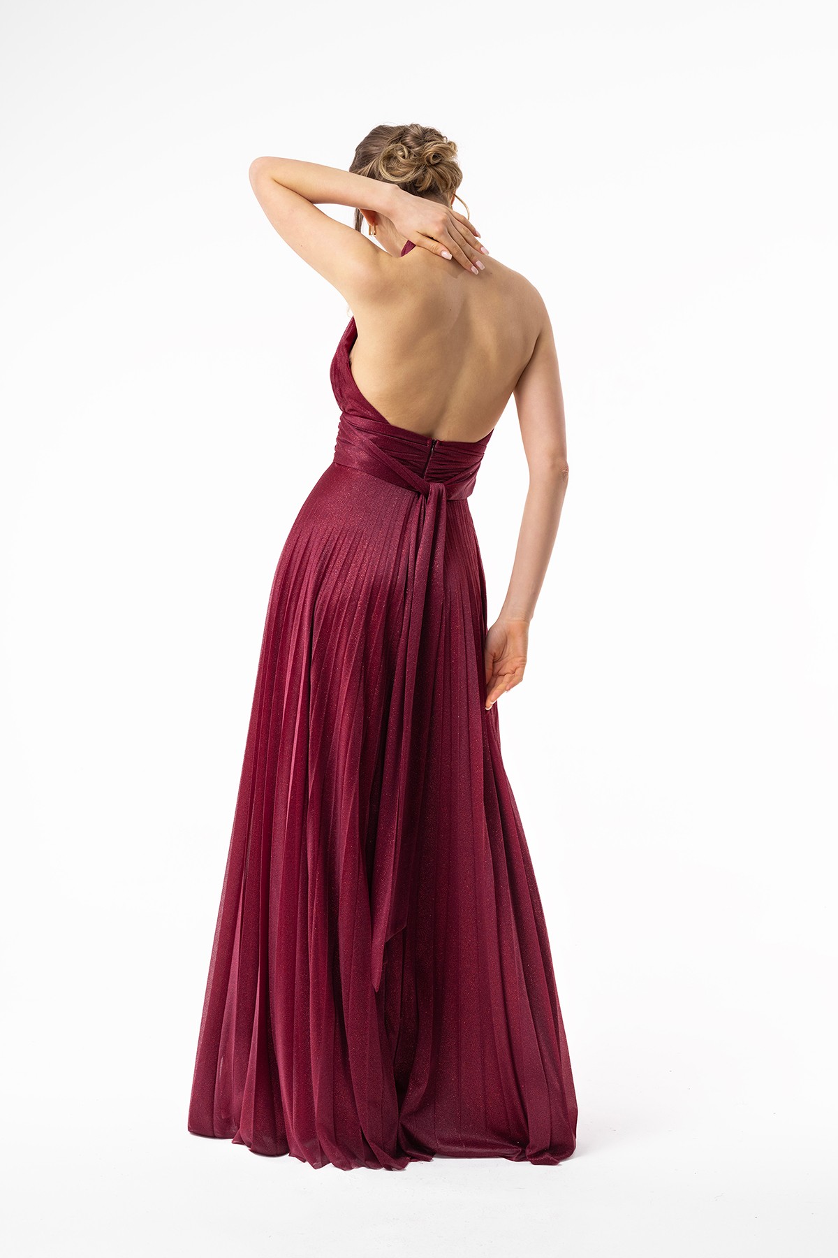 Silvery Pleated Evening Dress