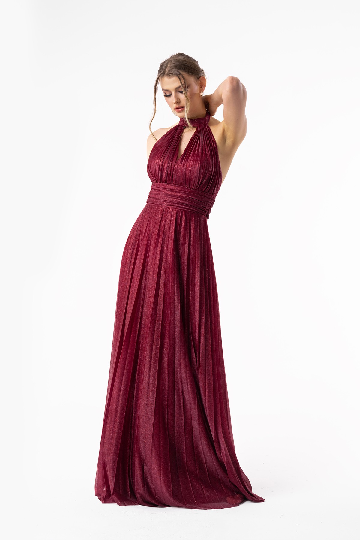 Silvery Pleated Evening Dress